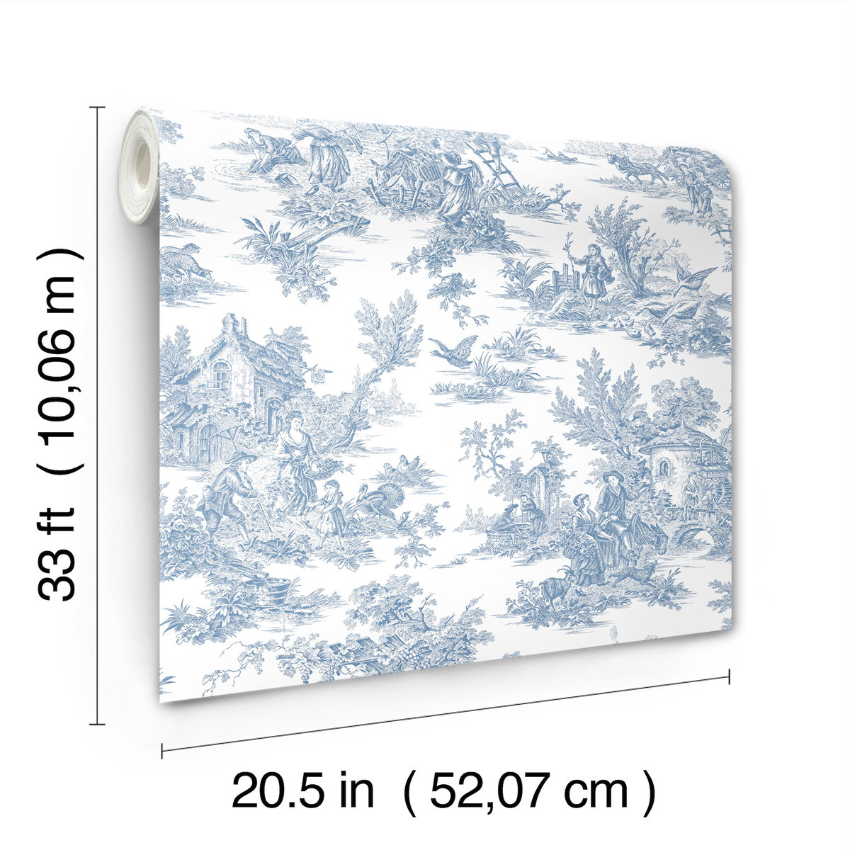 Campagne Toile Blue & White Wallpaper, by York Wall, 33' length x 1'8.5" width x 0.02" depth View 4