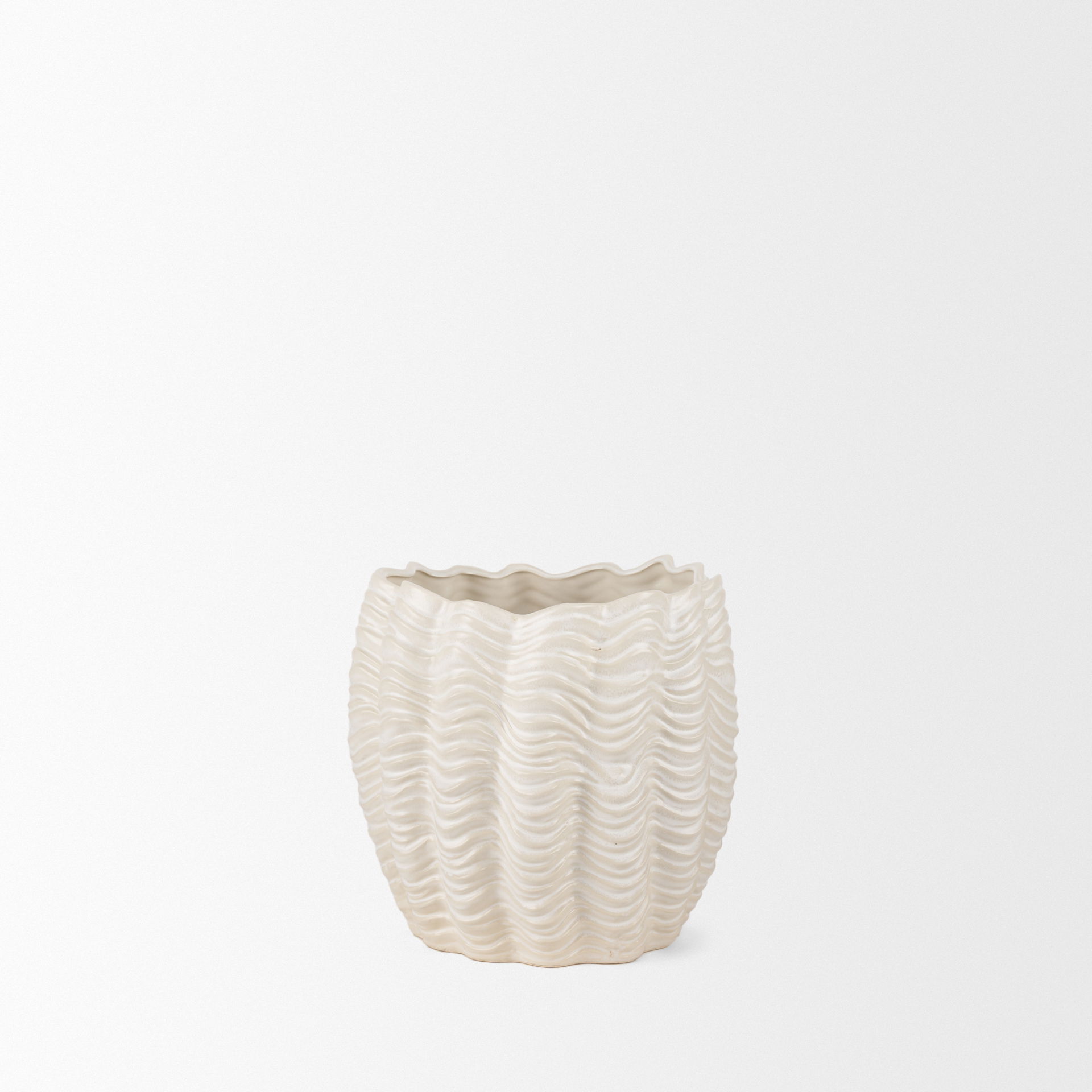 Velia Short Seashell Sculptural Cream Glazed Ceramic Vase, by Mercana, 11.61" length x 11.42" width x 11.02" height View 5