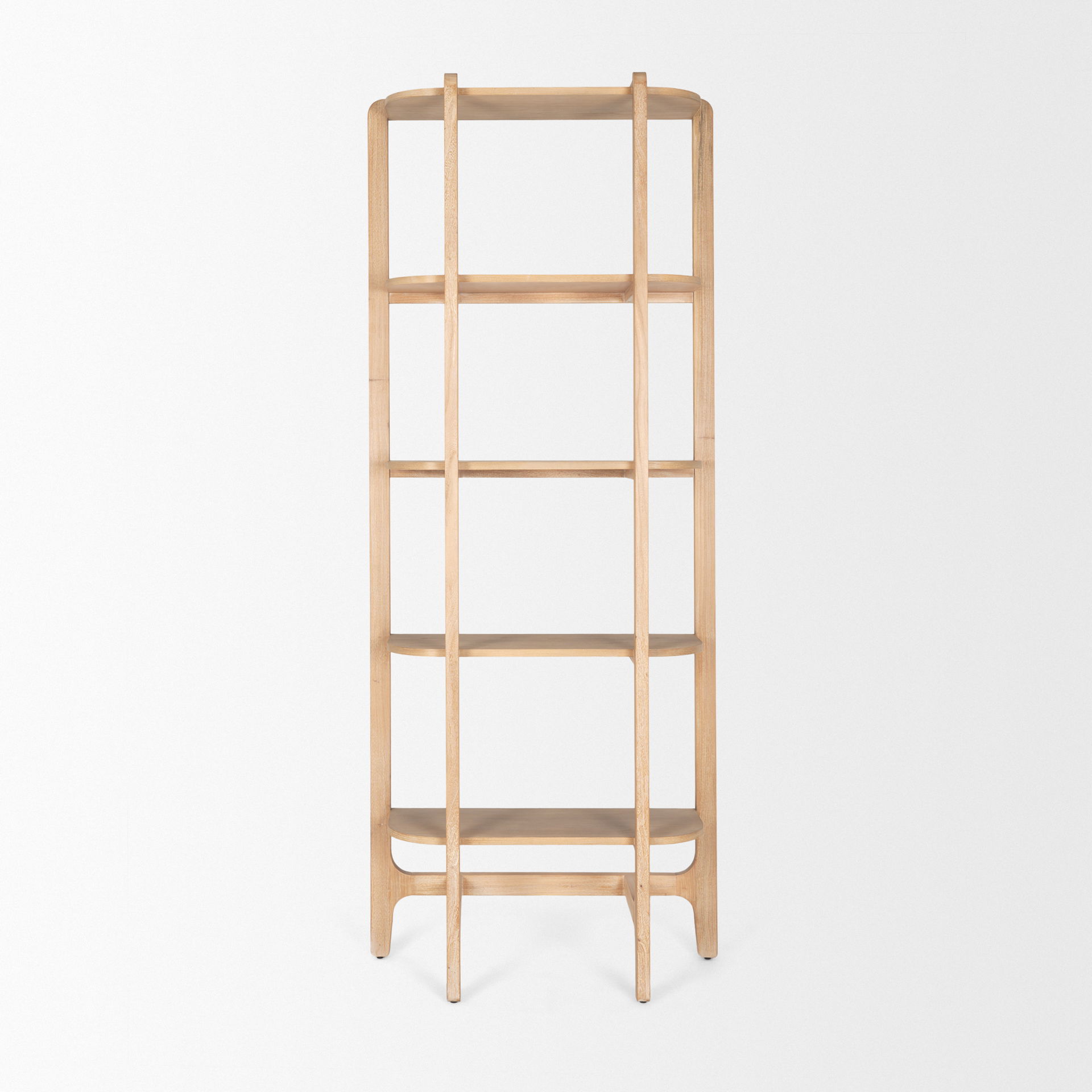 Taylin Light Brown Solid Wood Open Bookshelf, Shelving & Bookcase by Mercana, 33" length x 14" width x 83" height View 5