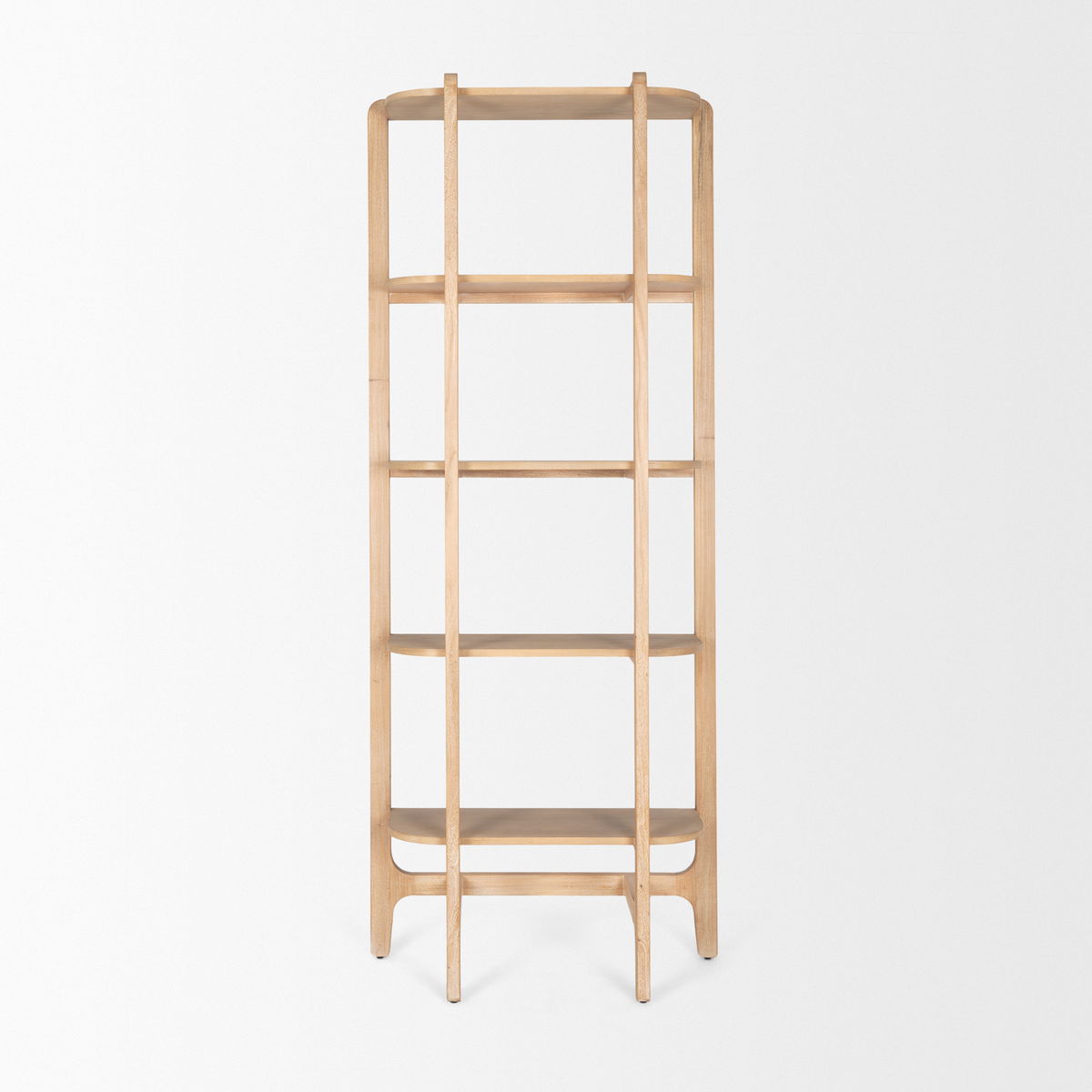 Taylin Light Brown Solid Wood Open Bookshelf, Shelving & Bookcase by Mercana, 33" length x 14" width x 83" height View 5