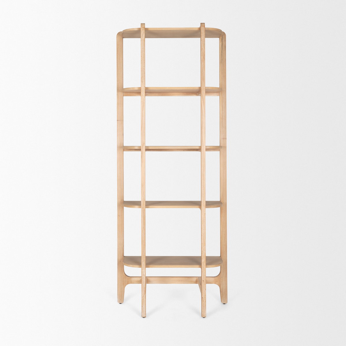 Taylin Light Brown Solid Wood Open Bookshelf, Shelving & Bookcase by Mercana, 33" length x 14" width x 83" height View 5