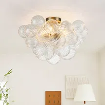 Online Designer Bathroom Ahona 3 - Light Ribbed Glass Semi Flush Mount