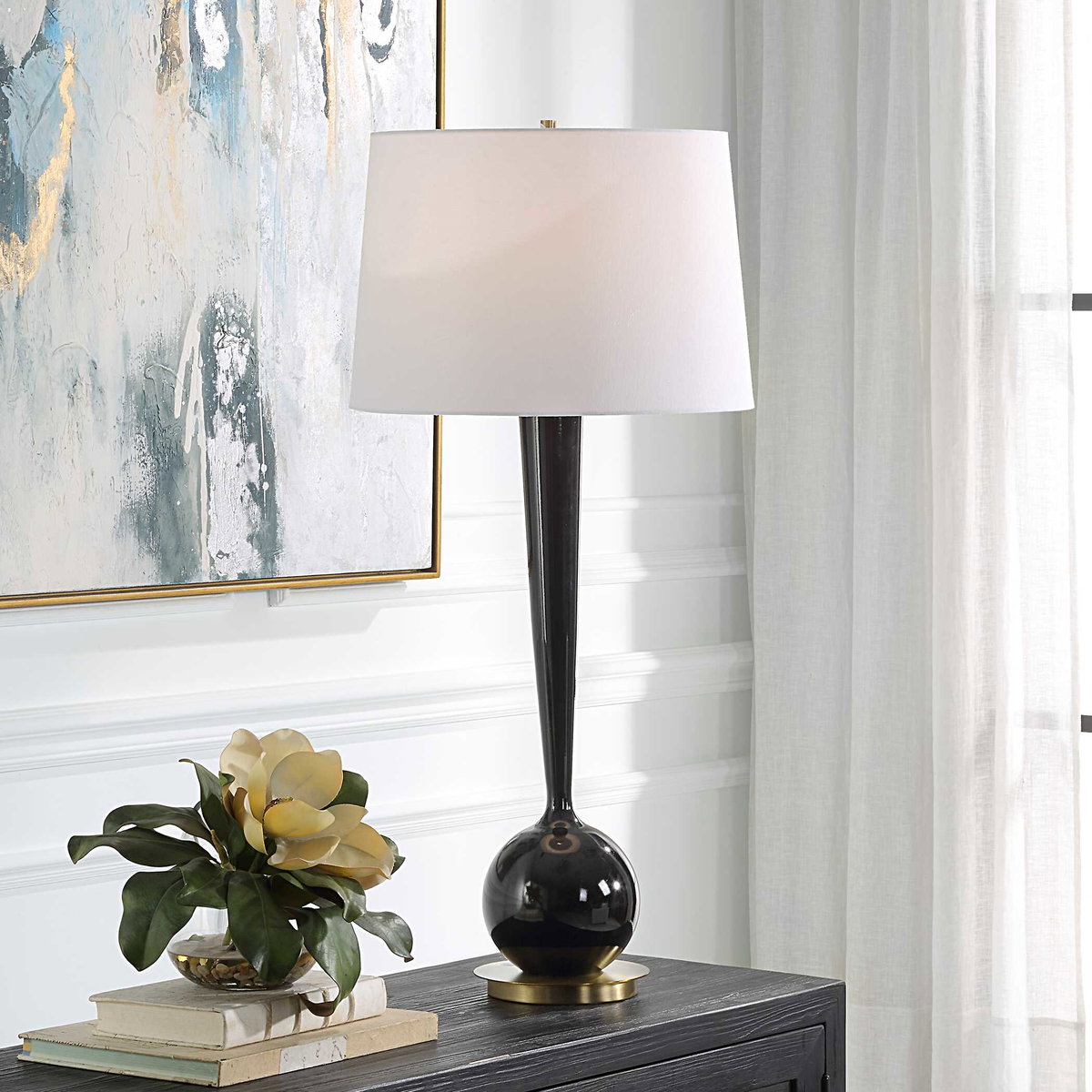 Brielle Polished Black Table Lamp, by Uttermost, 1'4" width x 2'11" height x 1'4" depth View 2
