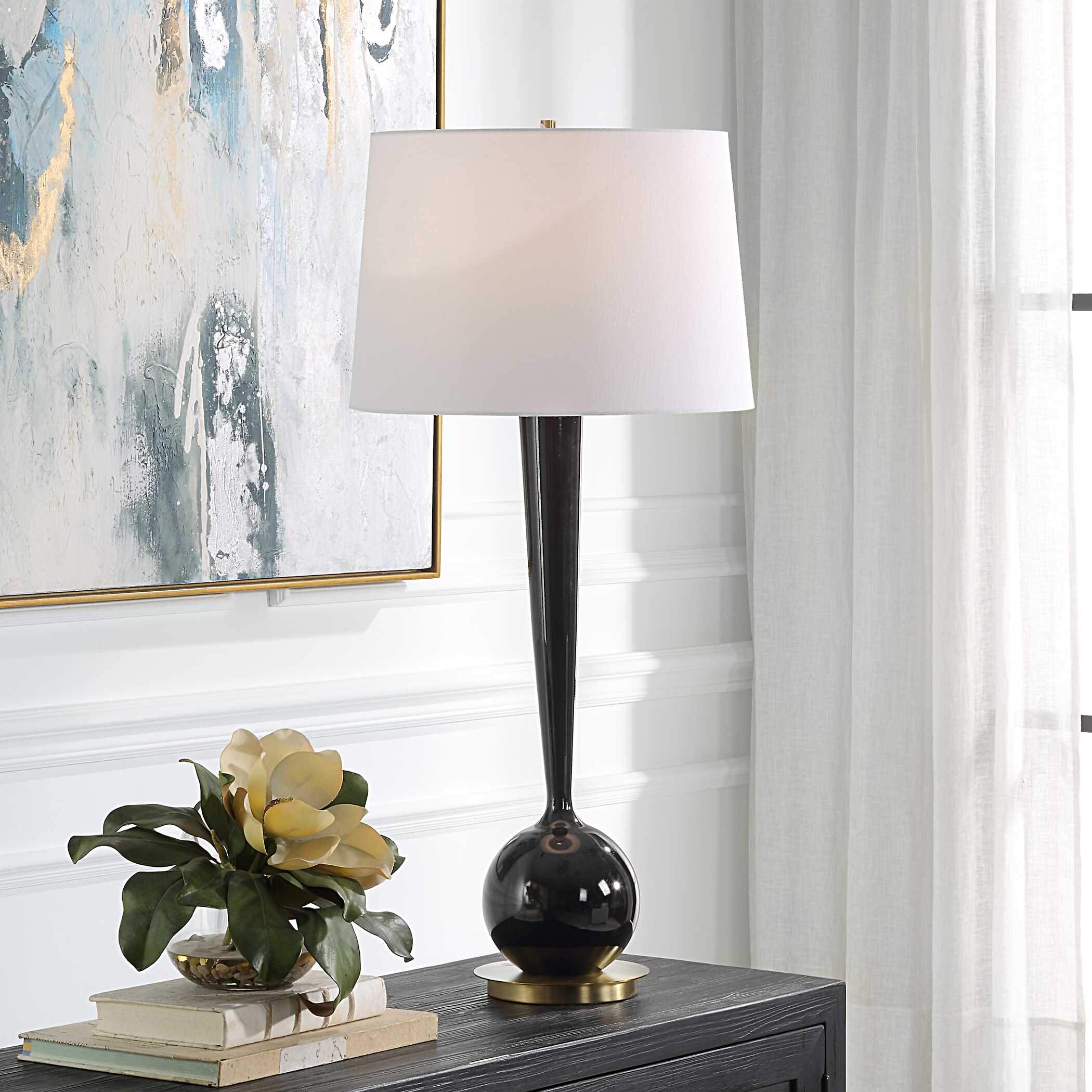 Brielle Polished Black Table Lamp, by Uttermost, 16" width x 35" height x 16" depth View 2