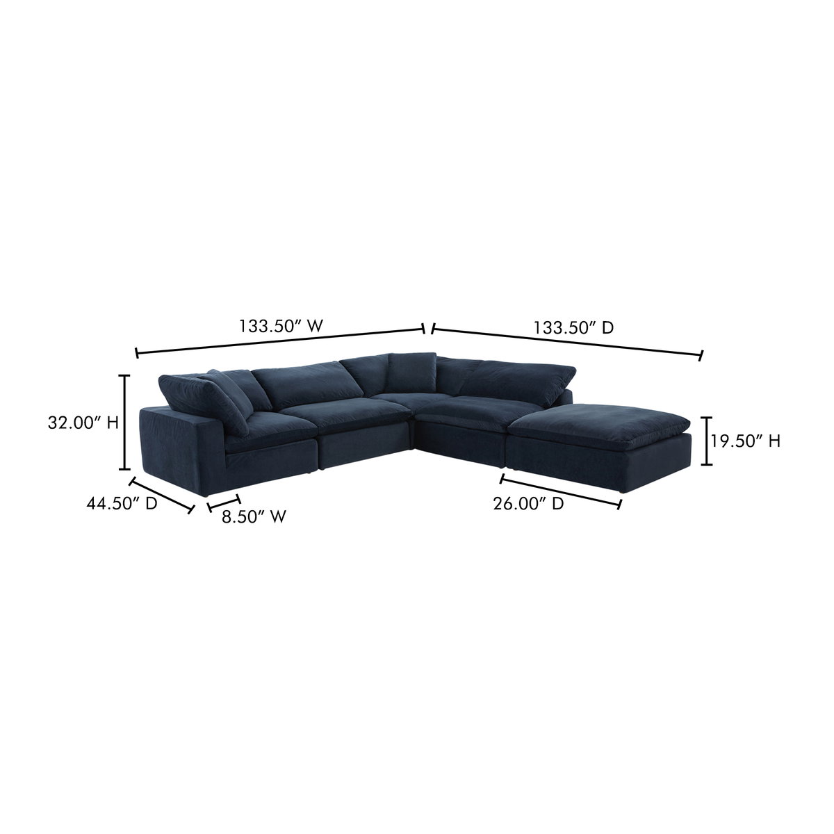 Clay Dream Modular Sectional, Sectional Sofa by Moe's Home, 133.5" width x 32" height x 133.5" depth View 11