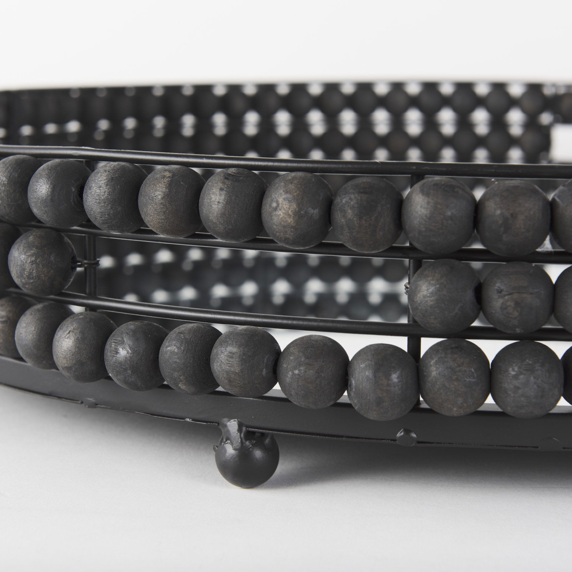 Decatur II 21L x 21W Black Wooden Bead Mirrored Bottom Round Tray, Decorative Tray by Mercana, 21.26" length x 21.26" width x 3.94" height View 9