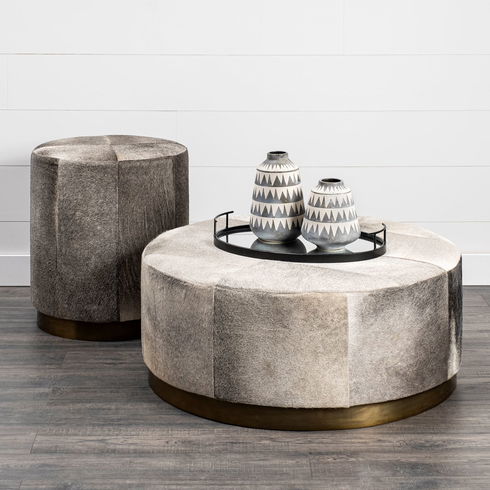 Zahavi 36" Gray Hair-On-hide with Metal Base Ottoman