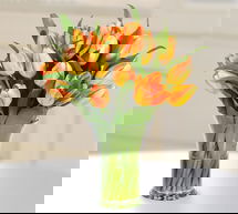 Online Designer Bedroom Faux Tulip in Glass Vase, Yellow/Orange