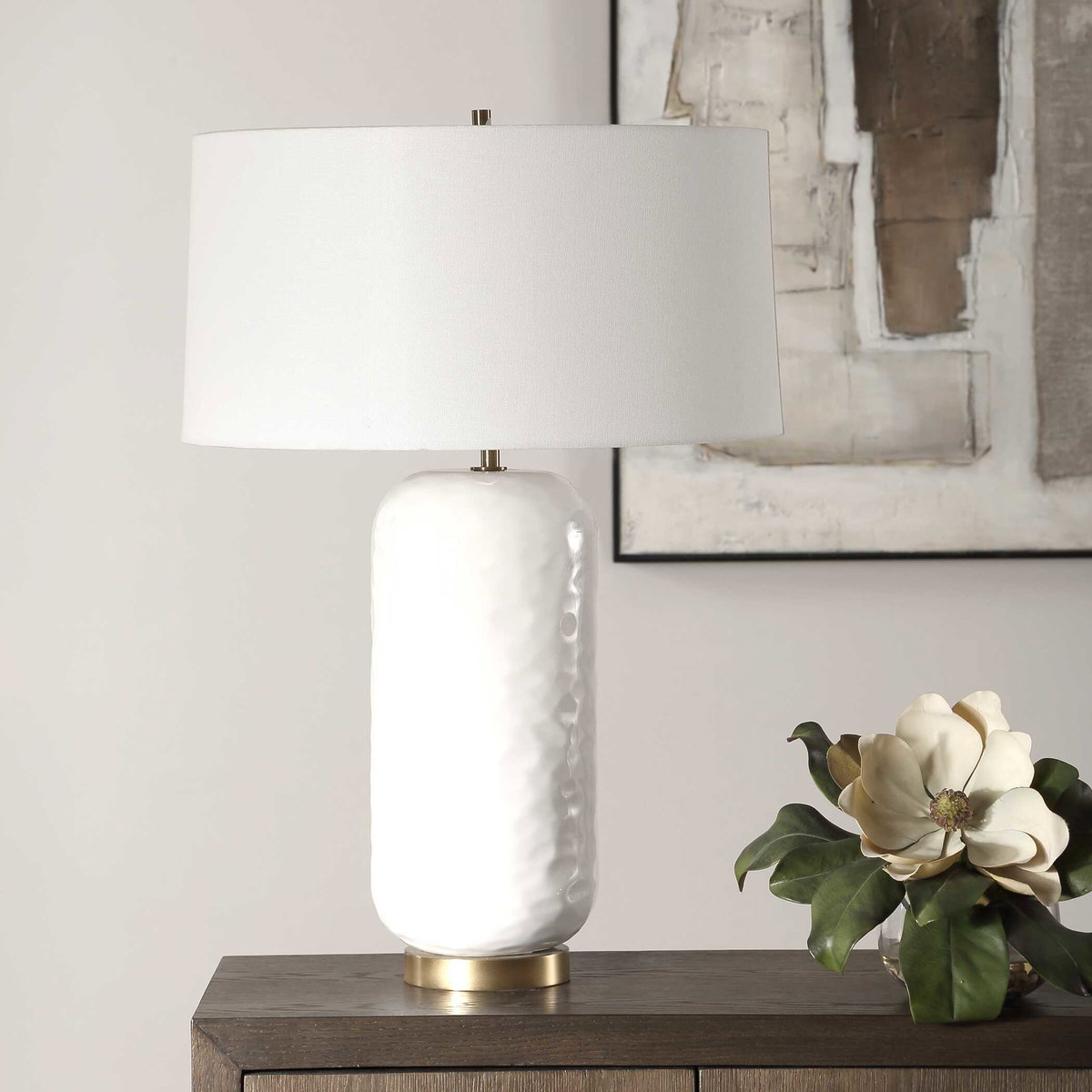 Iona White Glaze Table Lamp, by Uttermost, 20" width x 29" height x 20" depth View 4
