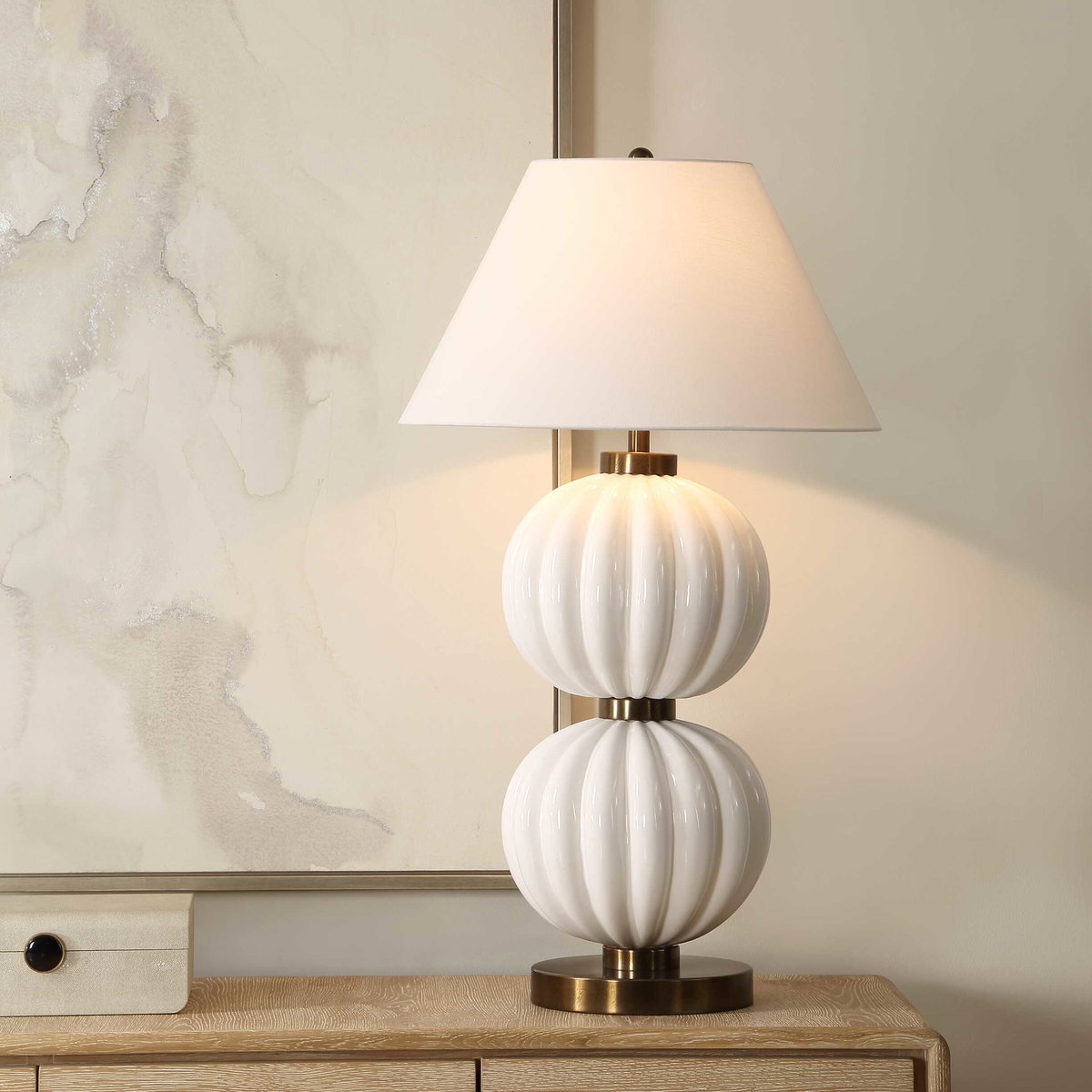 Irena White Sphere Table Lamp, by Uttermost, 22" width x 38.5" height x 22" depth View 2