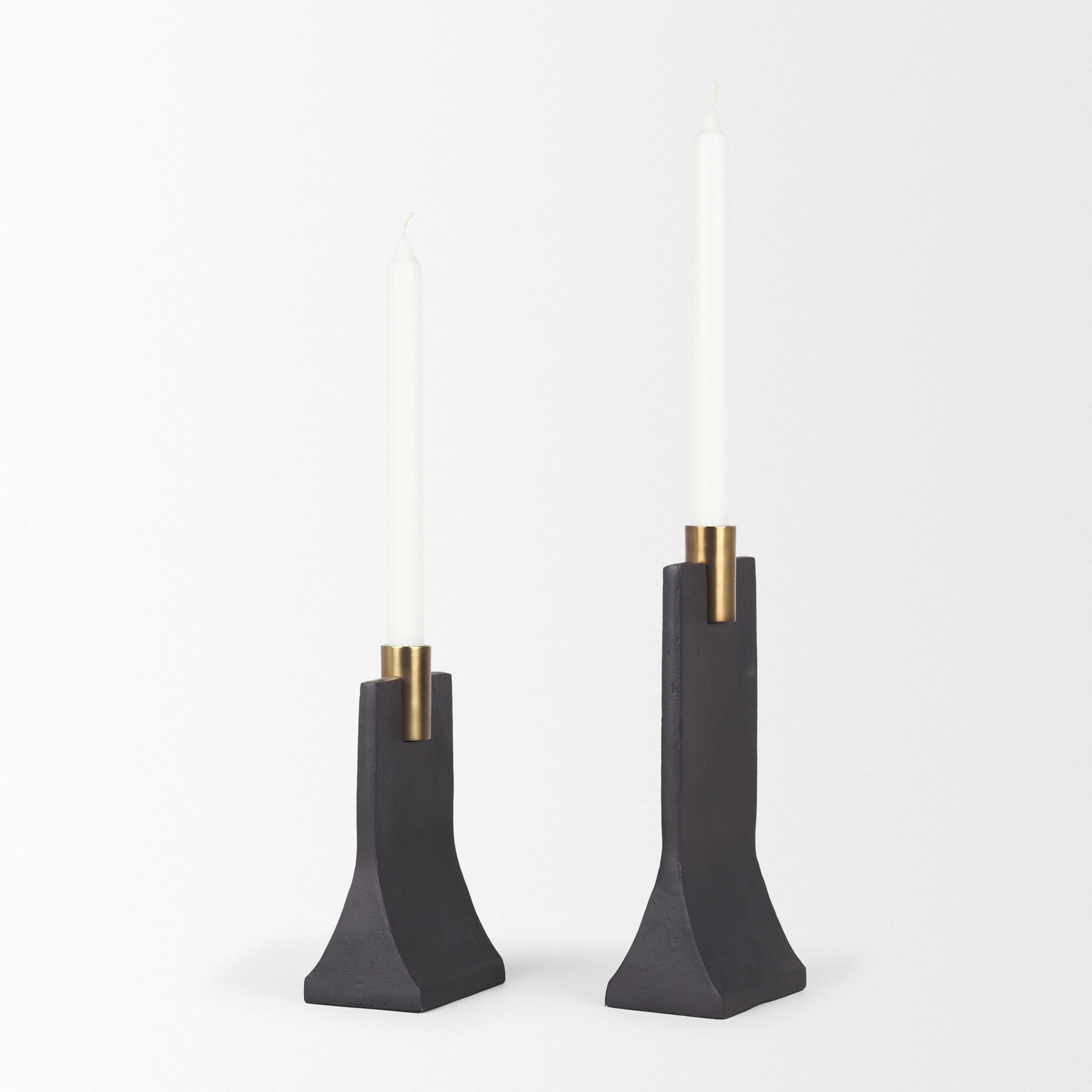 Polli Matte Black with Brushed Gold Metal Taper Candleholders (Set of 2), Candles & Candle Holder by Mercana, 4.33" length x 4.15" width x 11.4" height View 8