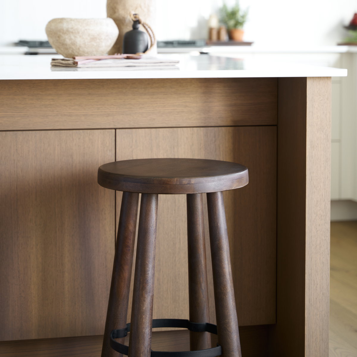 Weldon Backless 26in Seat Counter Stool | Dark Brown Wood with Metal, Counter & Bar Stool by Mercana, 16" length x 16" width x 26" height View 4