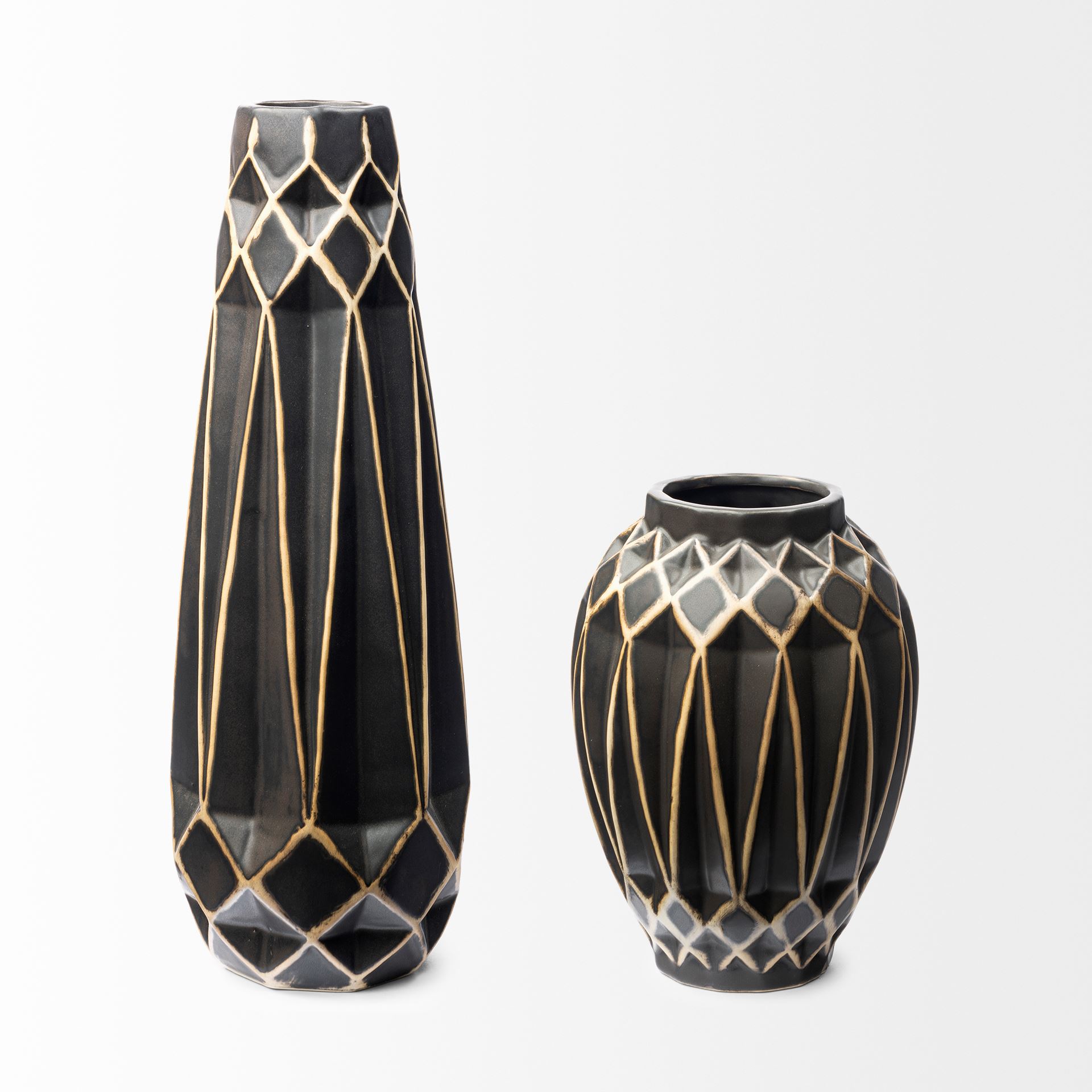 Teulia I Tall Black With Cream Accent Ceramic Vase large image 