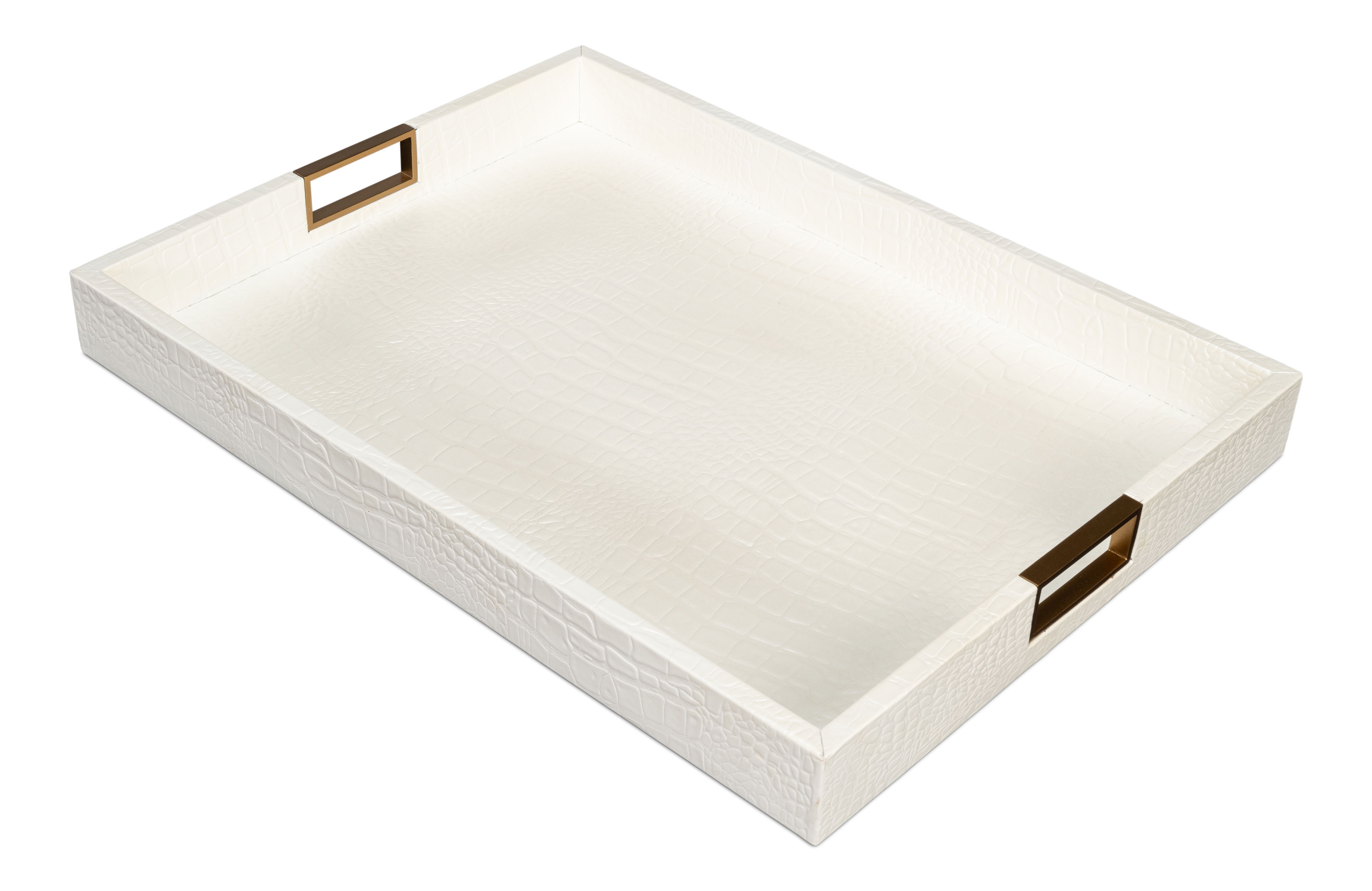 Norton Leather Tray,Croco Leather, Pearl, Decor by Sarreid, 24" length x 18" width x 2.5" height View 10