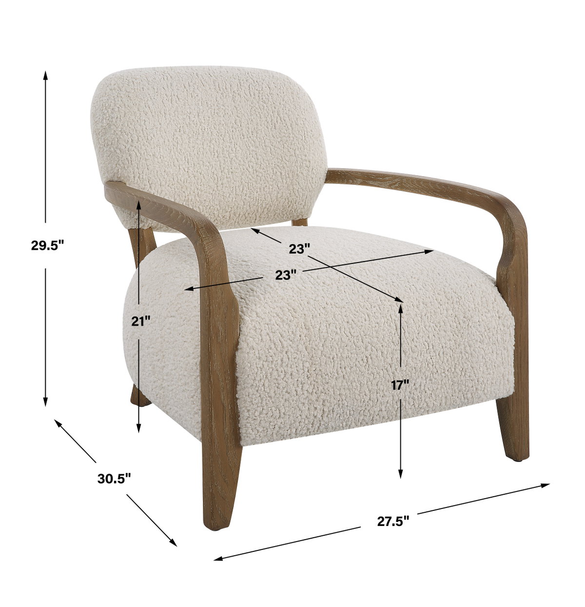 Telluride Natural Shearling Accent Chair, by Uttermost, 28" width x 29" height x 30" depth View 3