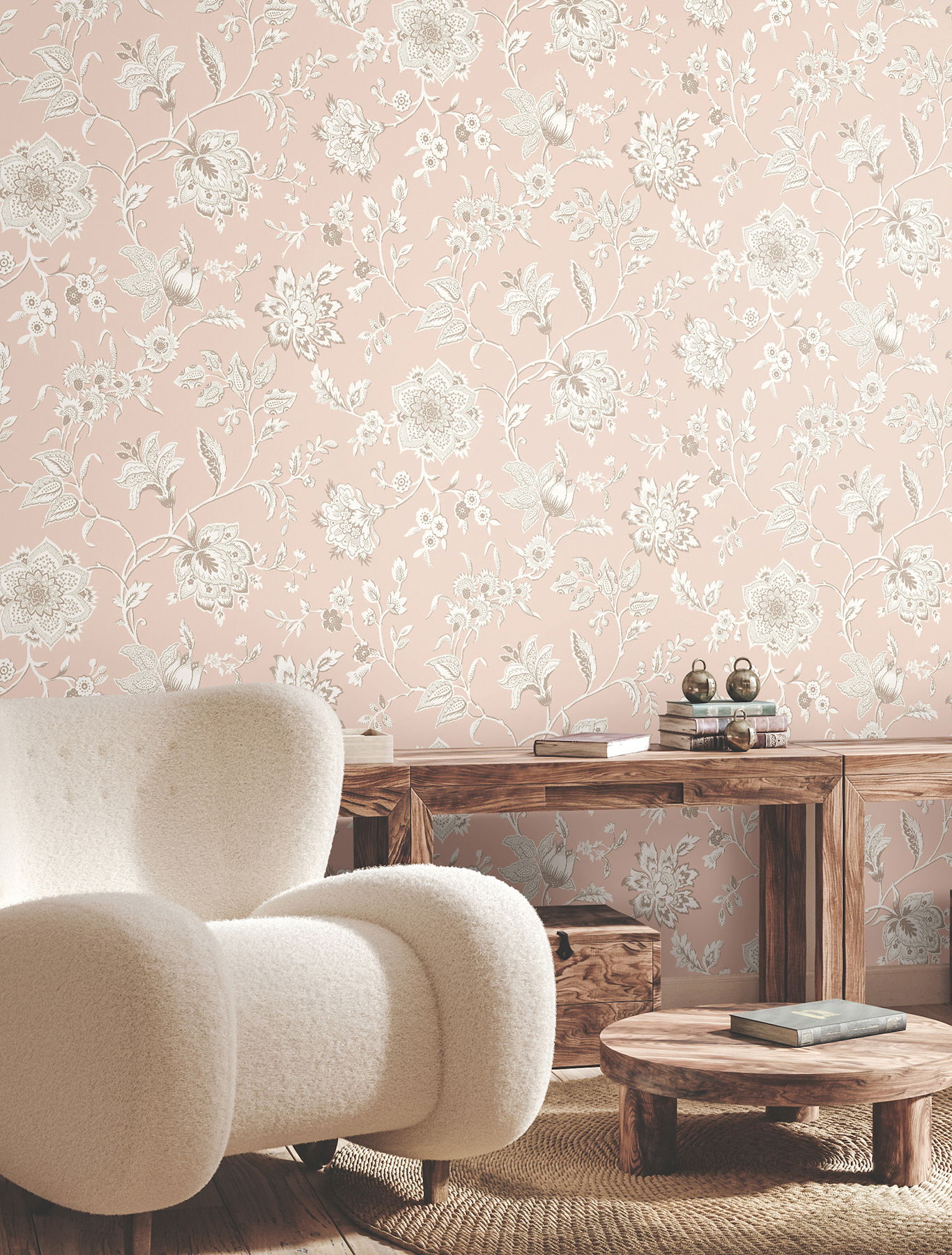 Sutton Blush Wallpaper, by York Wall, 27' length x 2'3" width x 0.02" depth View 3