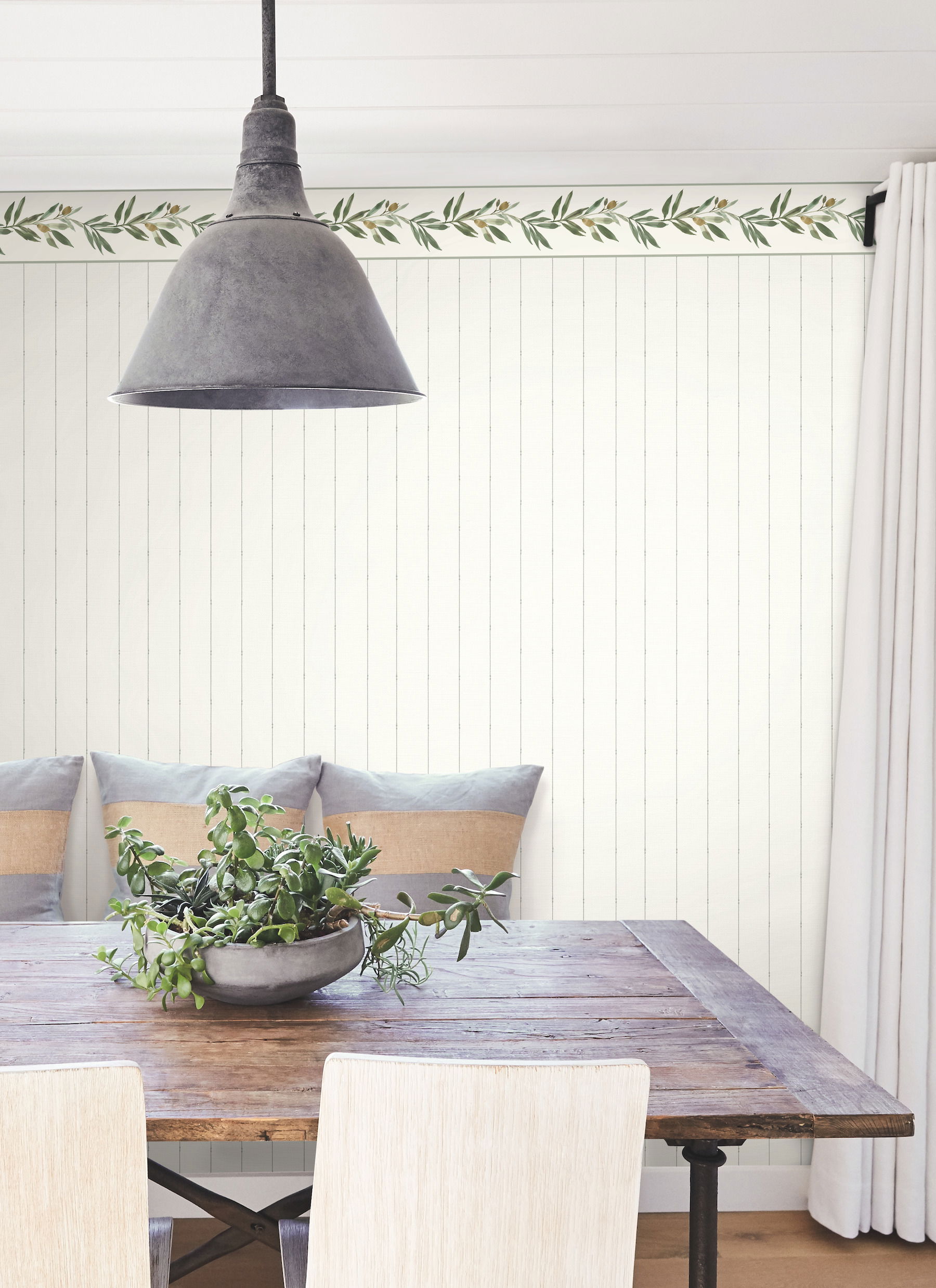 In Stiches Stripe Sage & Cream Wallpaper large image 