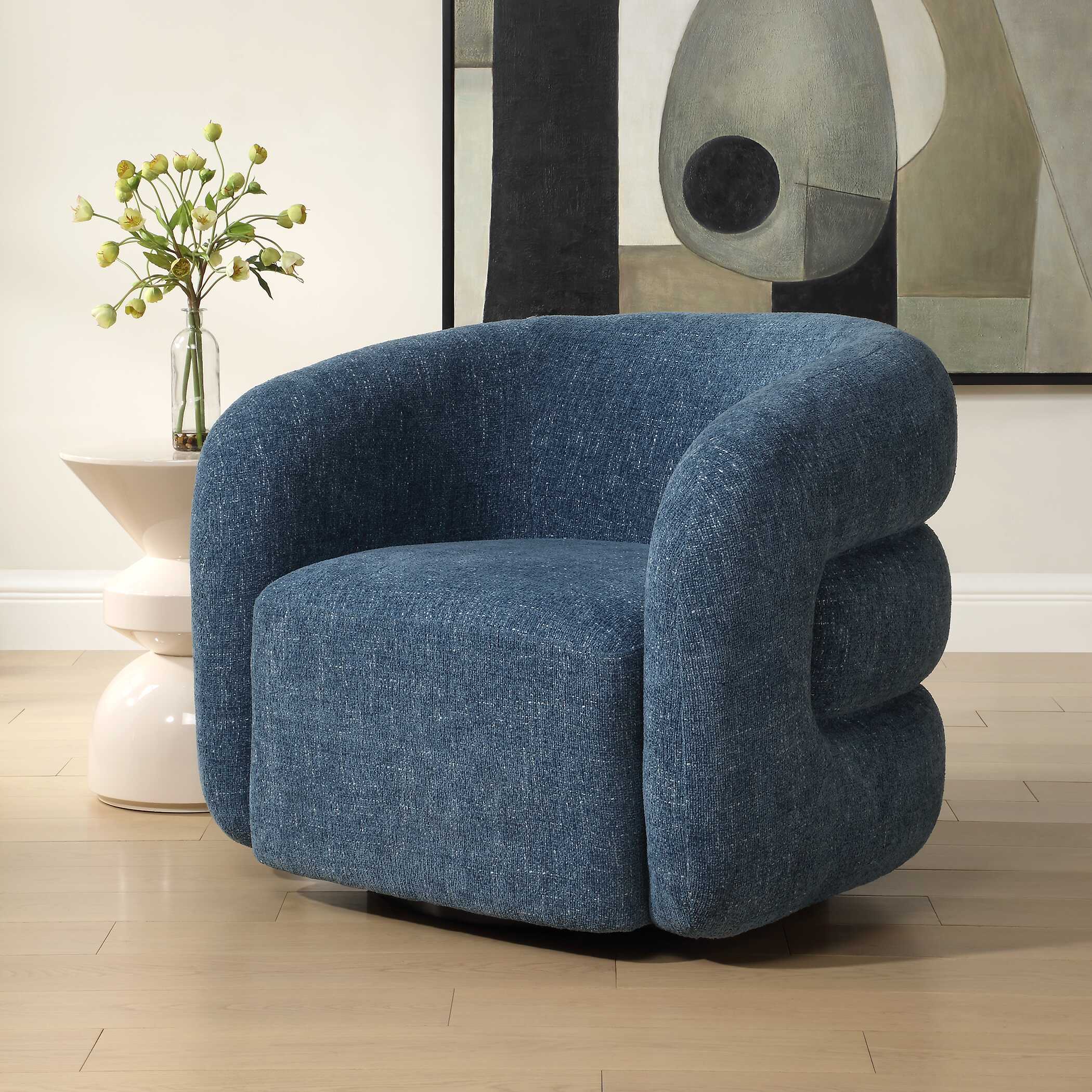 Junie Blue Swivel Barrel Chair large image 