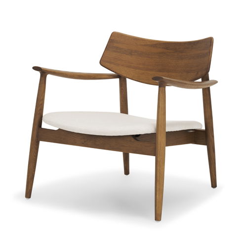 Haggen Medium Brown Oak Wood with Cream Fabric Accent Chair