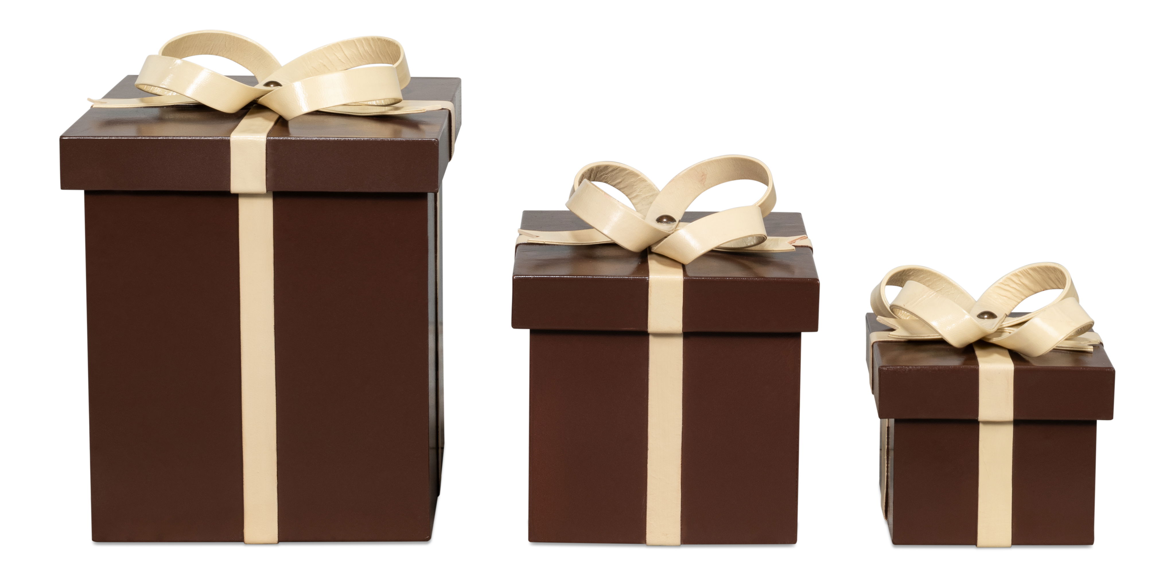 Ferrell Leather Holiday Boxes,S/3,Choco, Decor by Sarreid, 8" length x 8" width x 9" height View 2