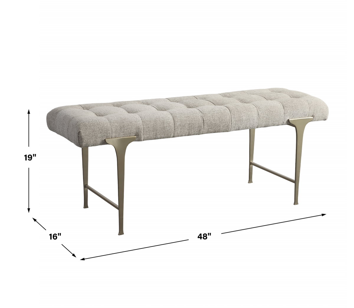 Imperial Upholstered Gray Bench, Benche by Uttermost, 48" width x 19" height x 16" depth View 3