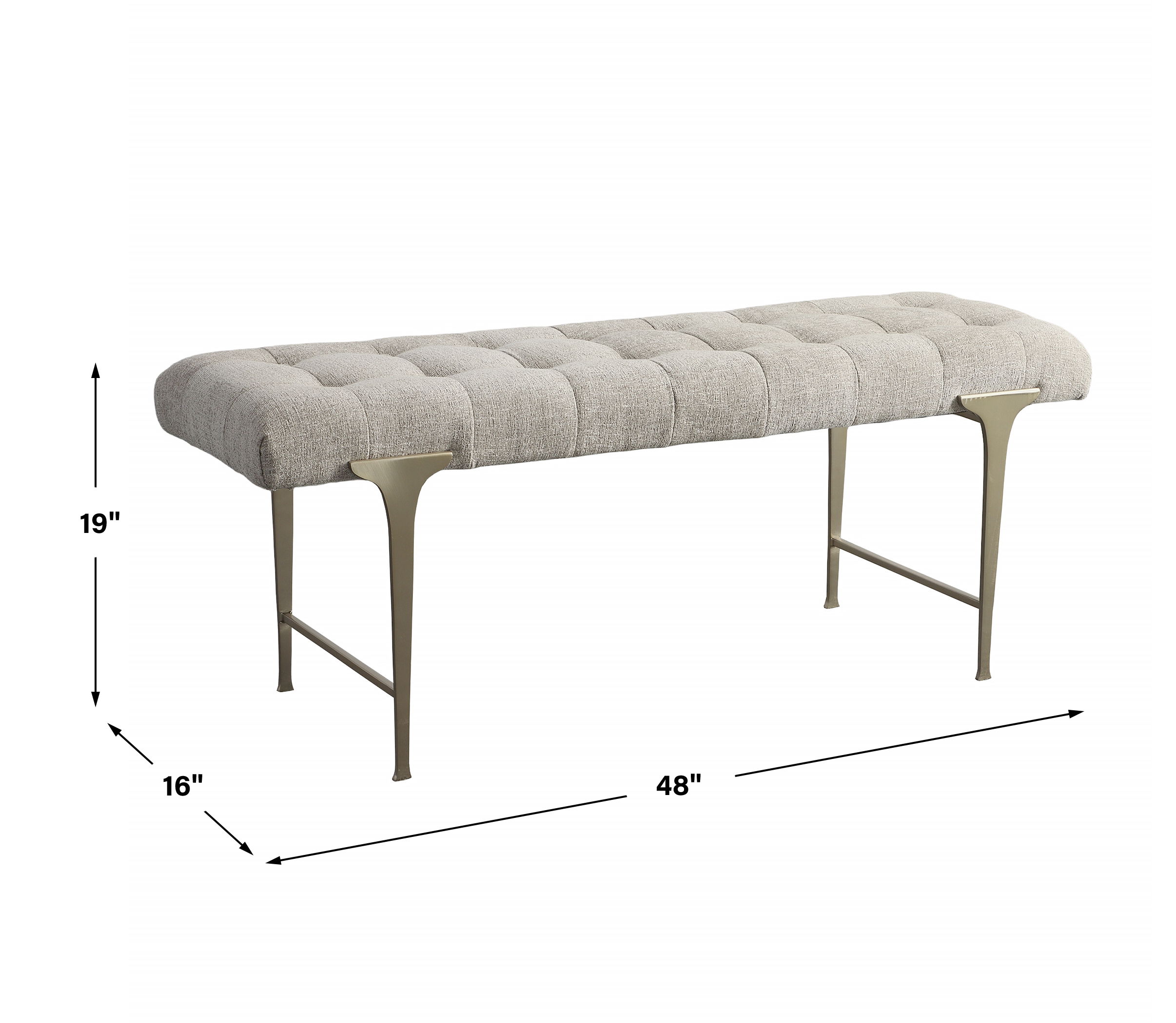 Imperial Upholstered Gray Bench, Furniture by Uttermost, 48" width x 19" height x 16" depth View 3