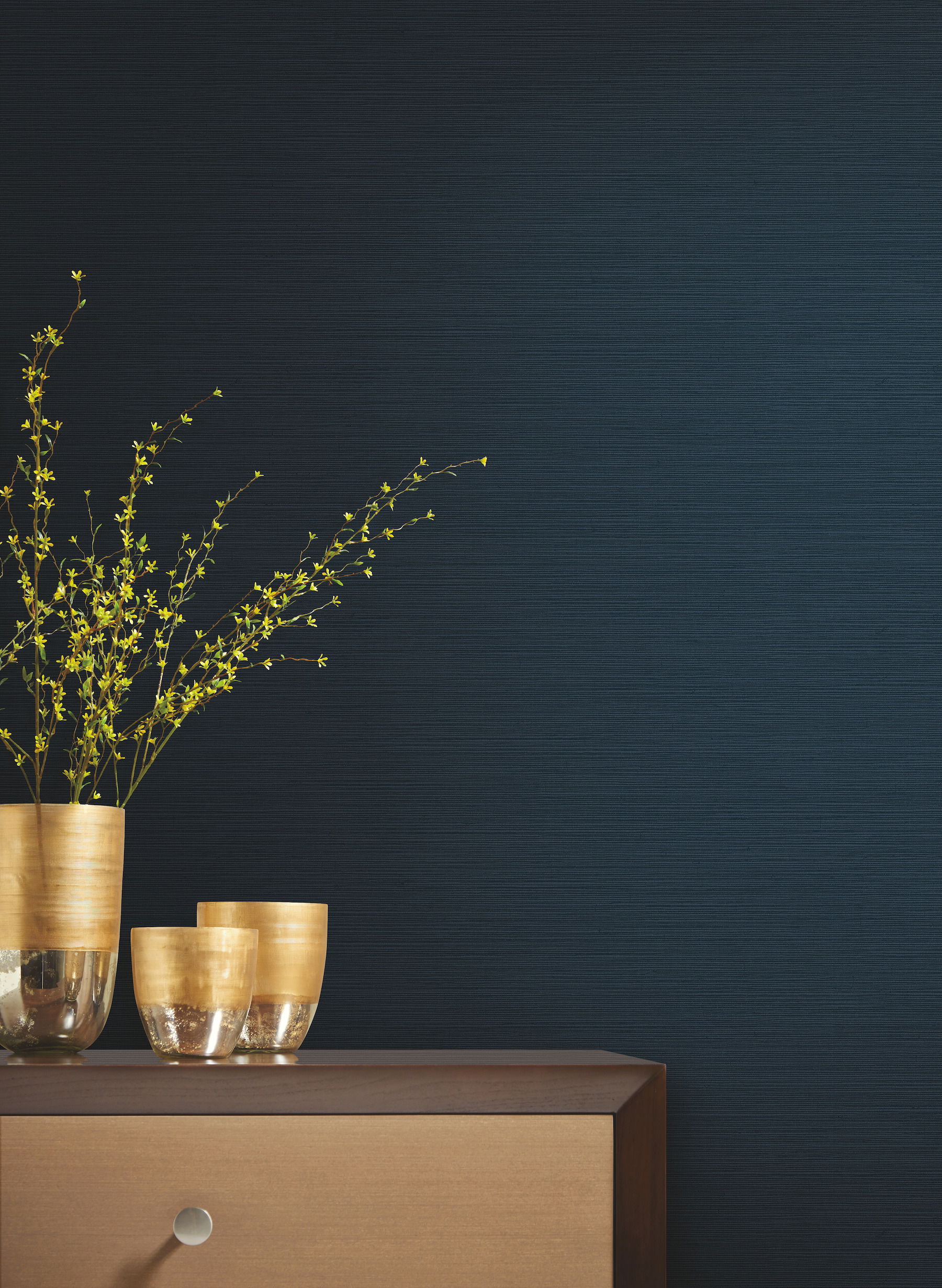 Shining Sisal Grasscloth Dark Blue Metallic Wallpaper, by York Wall, 33' length x 1'9" width x 0.02" depth View 3