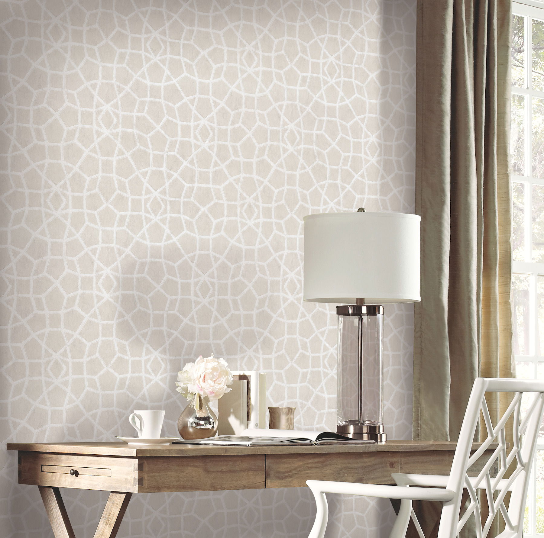 Sculptural Web Cream Wallpaper large image 