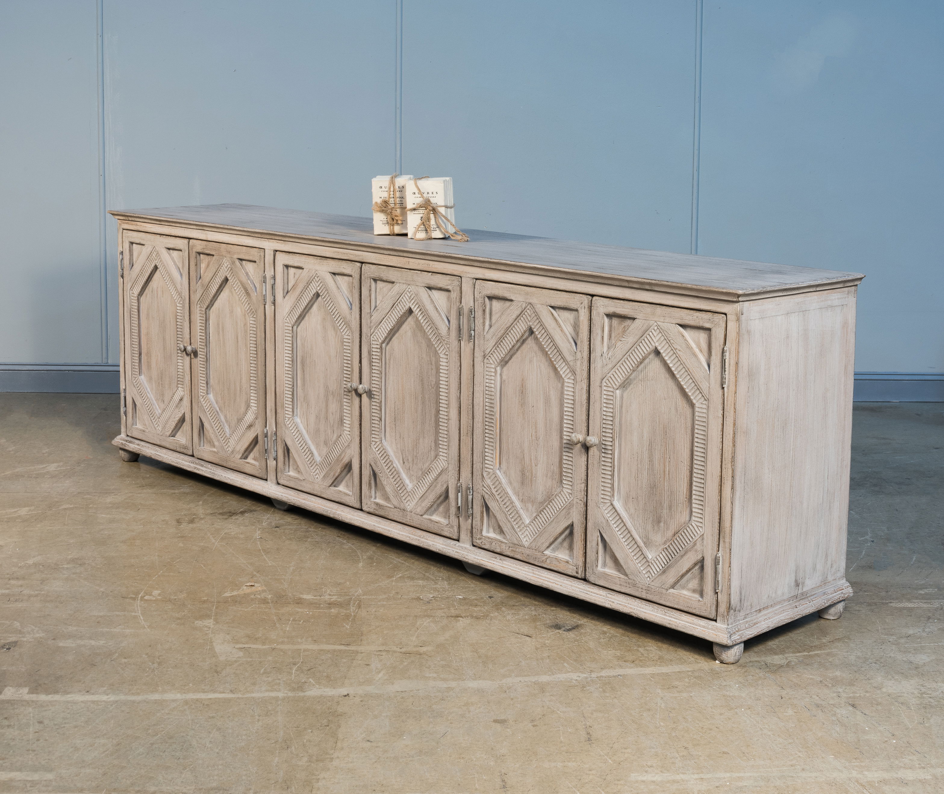 Six Diamonds Sideboard, French Grey, Cabinets & Sideboard by Sarreid, 112" length x 22" width x 37" height View 12