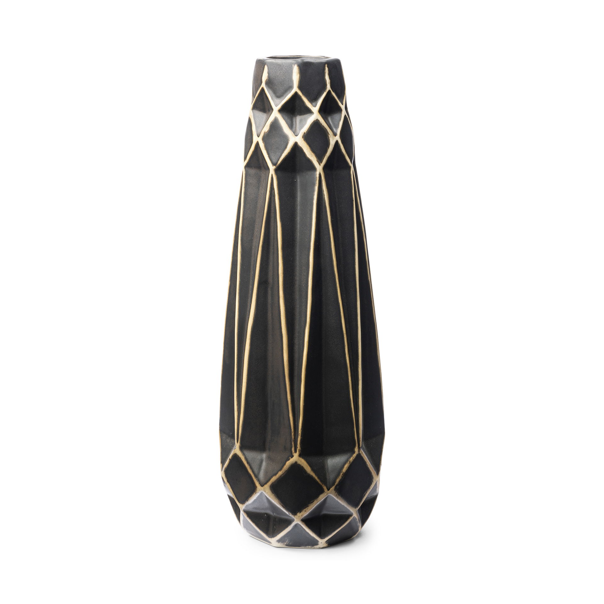 Teulia I Tall Black With Cream Accent Ceramic Vase large image 