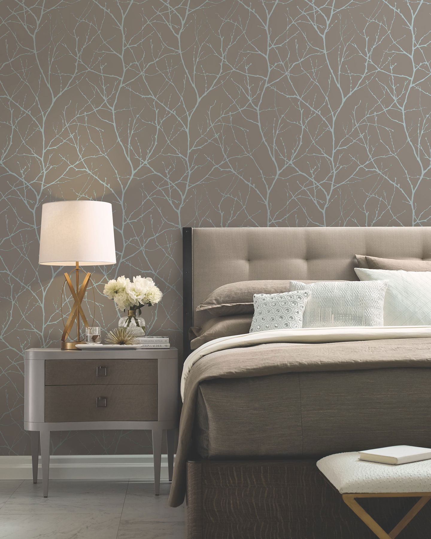 Trees Silhouette Mocha & Silver Wallpaper large image 