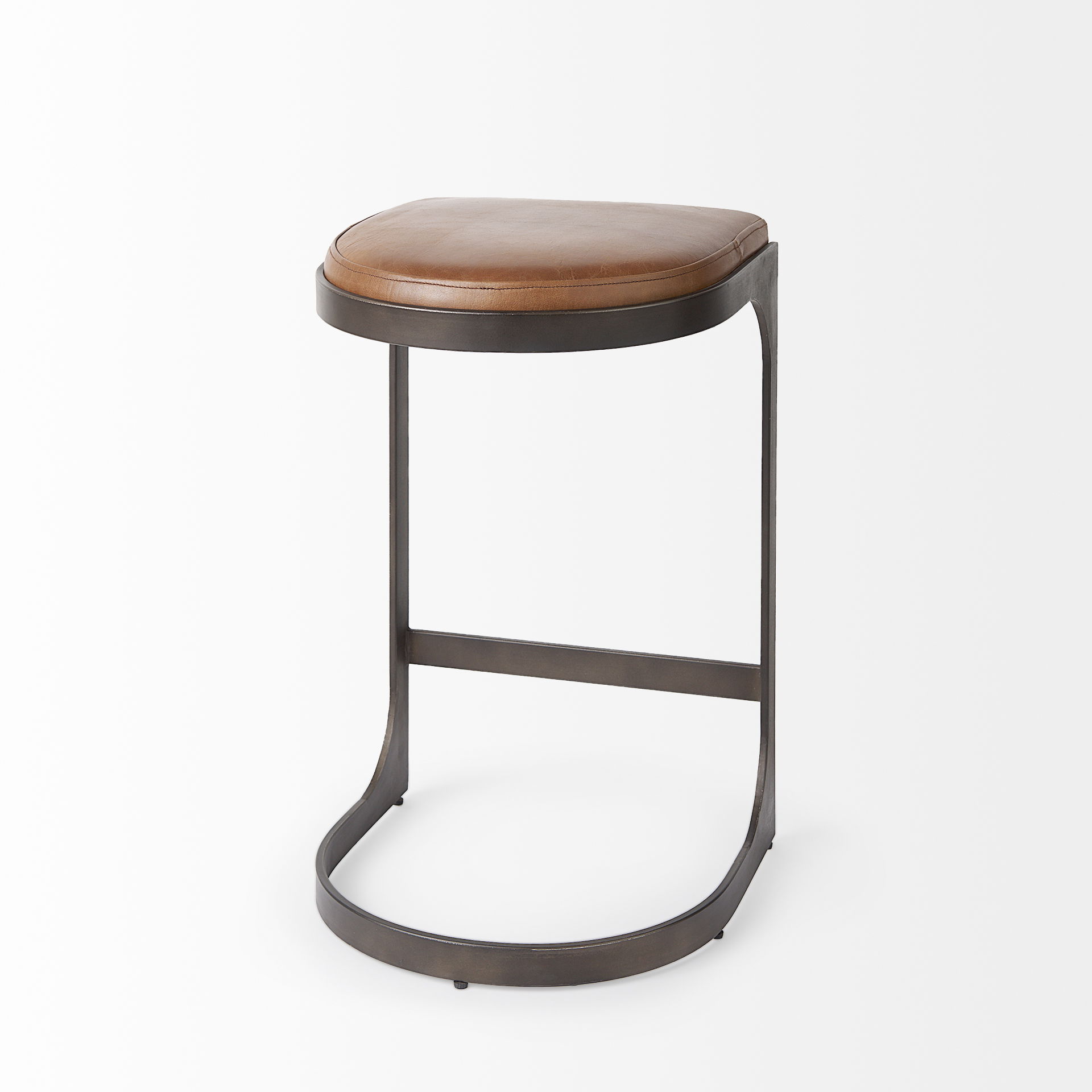 Tyson 17L x 18W x 28H Brown Leather with Metal Frame Counter Stool, Counter & Bar Stool by Mercana, 17.25" length x 17.5" width x 28" height View 5