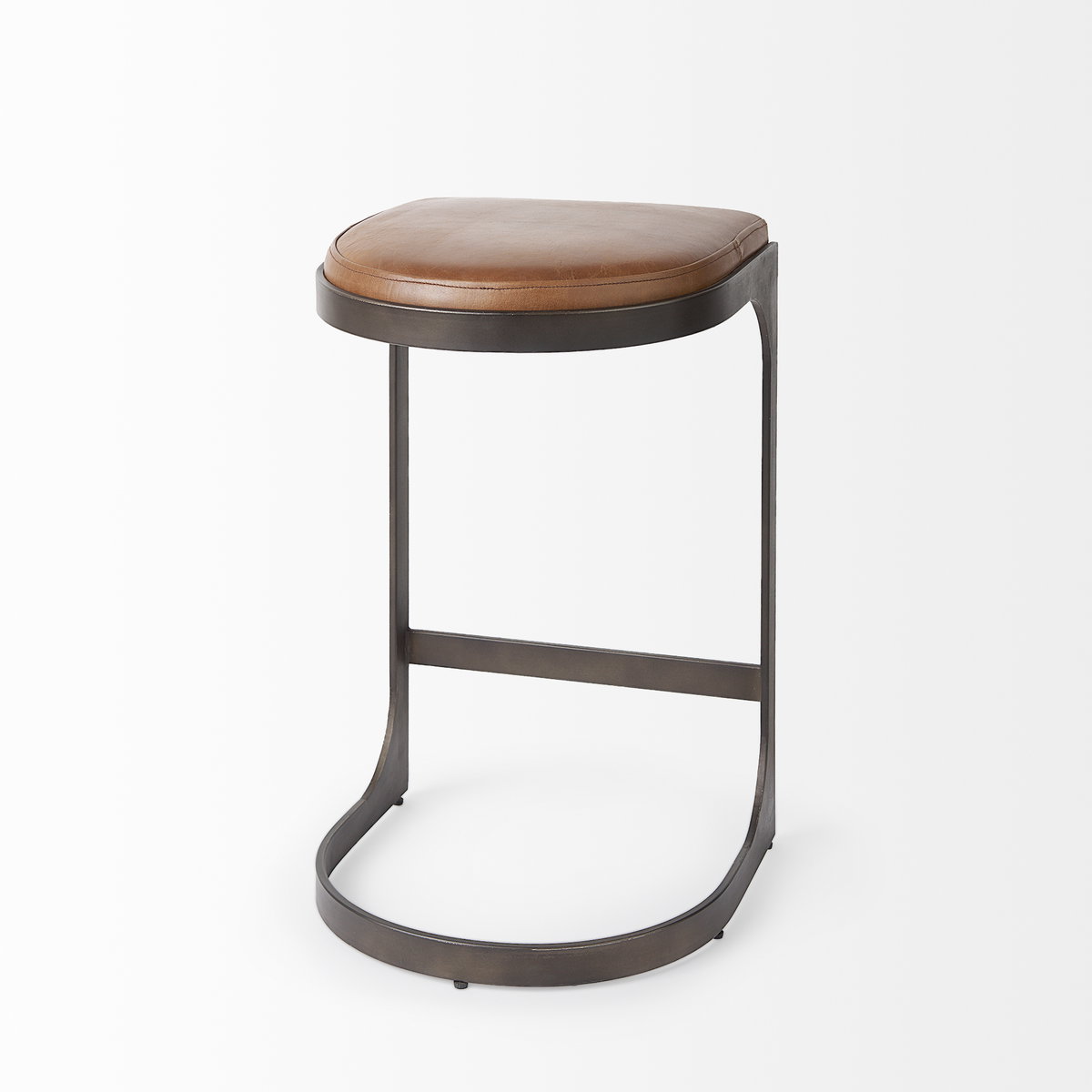 Tyson Backless 27.5in Seat Counter Stool | Brown Leather with Metal, Counter & Bar Stool by Mercana, 17.25" length x 17.5" width x 28" height View 5