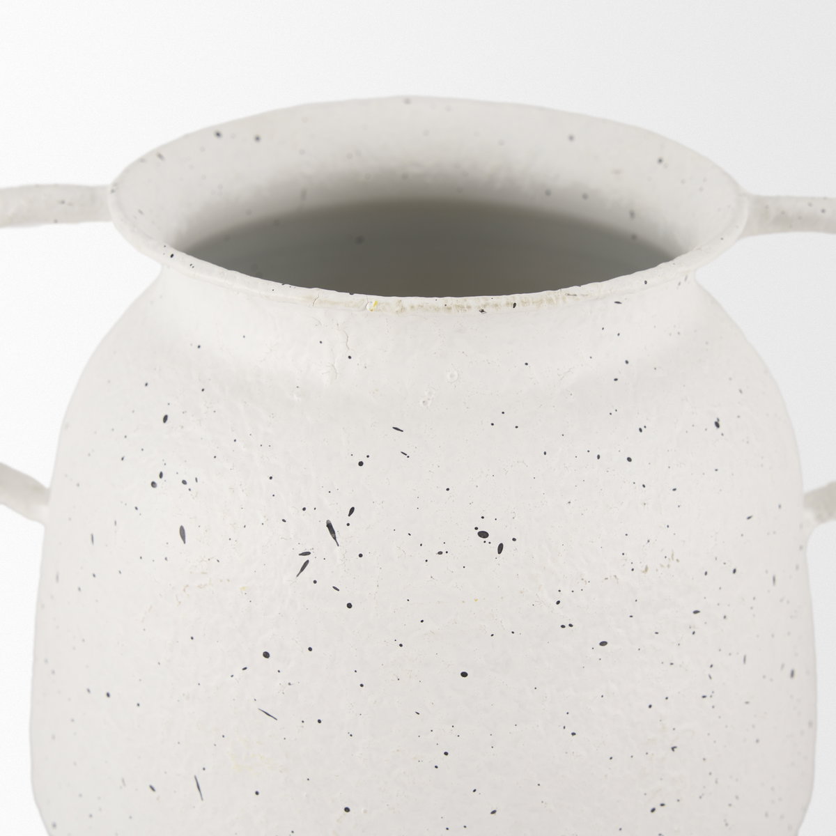 Treva Small White with Black Speckles Metal Vase, by Mercana, 9.45" length x 7.09" width x 7.09" height View 8