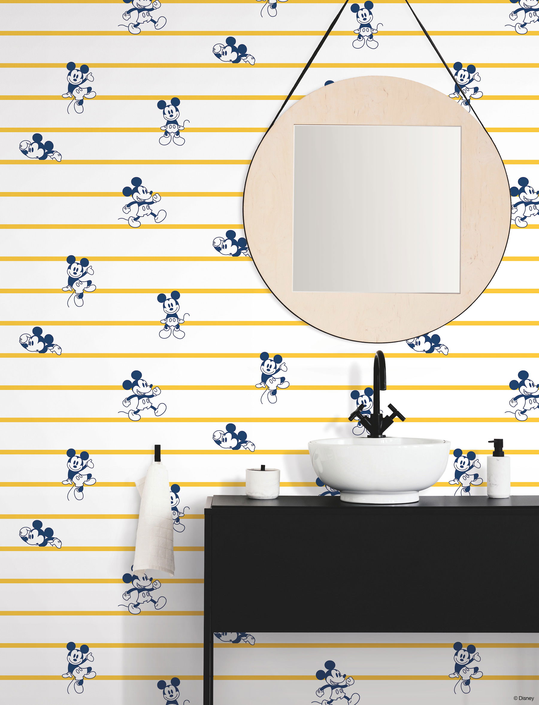 Disney Mickey Mouse Stripe Yellow Wallpaper large image 