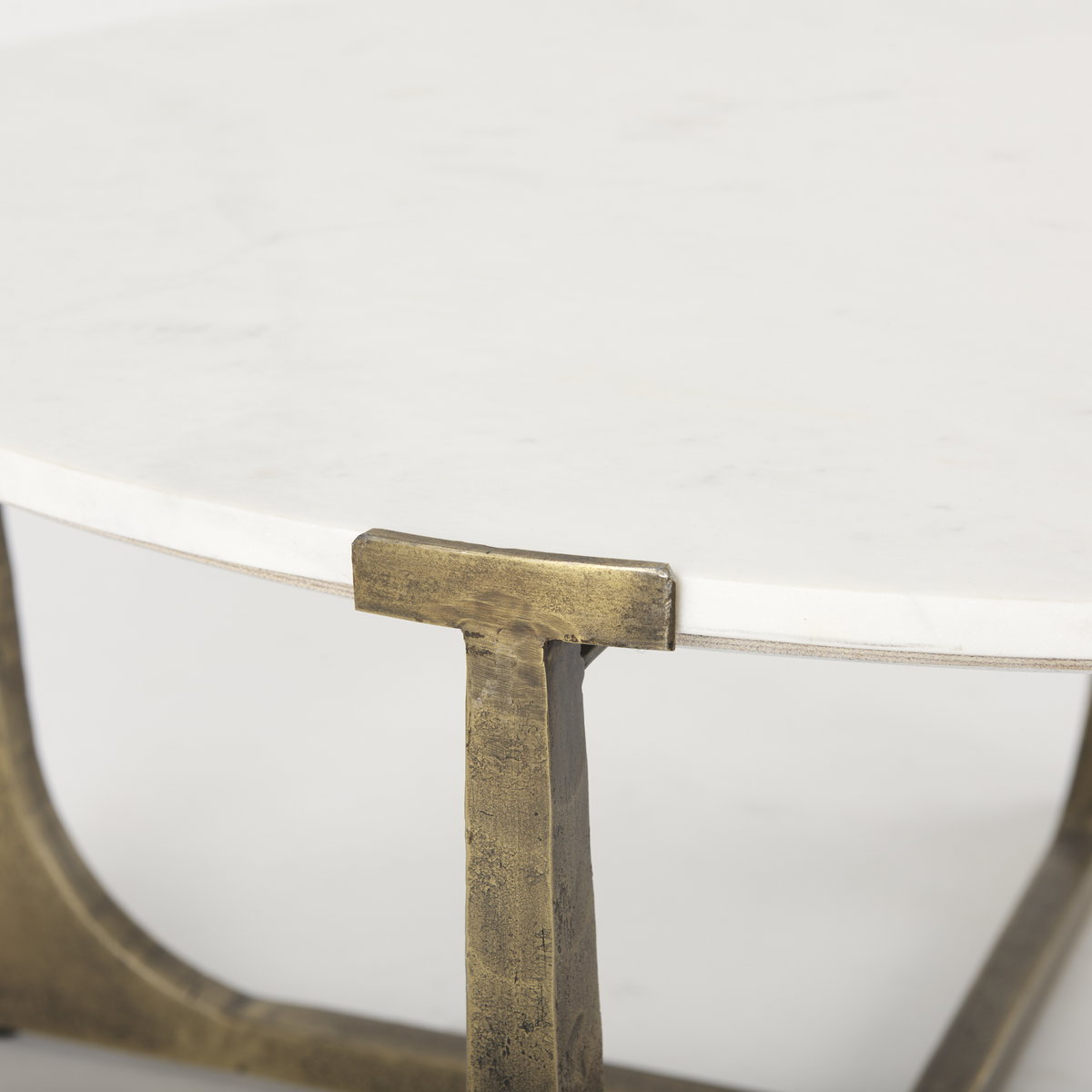 Atticus Marble and Antiqued Gold Metal Coffee Table, by Mercana, 34" length x 34" width x 16.25" height View 7