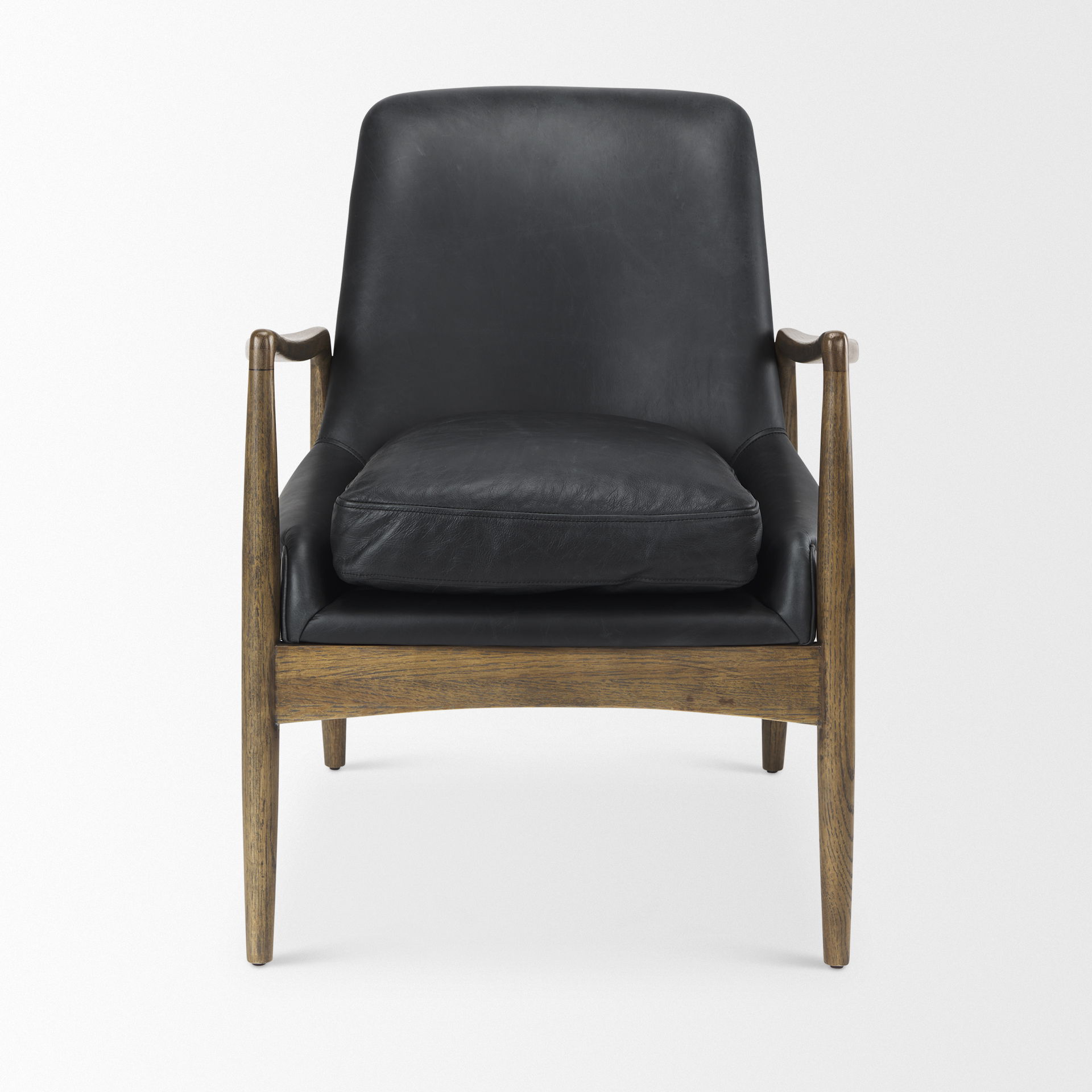Westan Black Genuine Leather with Medium Brown Wood Accent Chair large image 