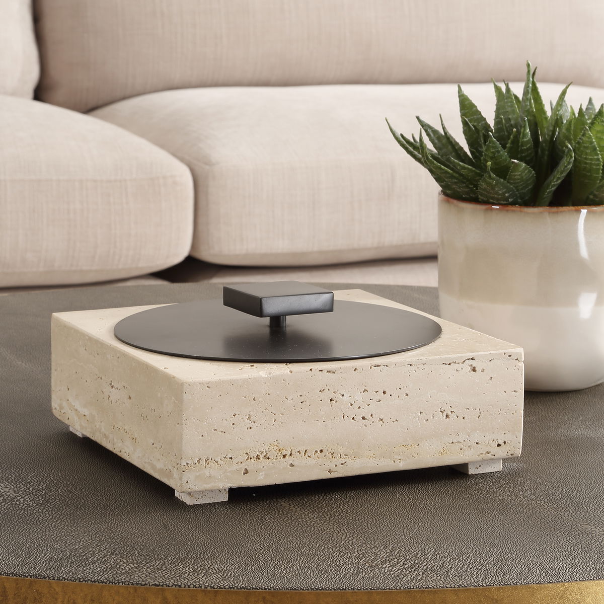 Natural Luxe Travertine Box, Boxe by Uttermost, 10" width x 4.5" height x 10" depth View 2