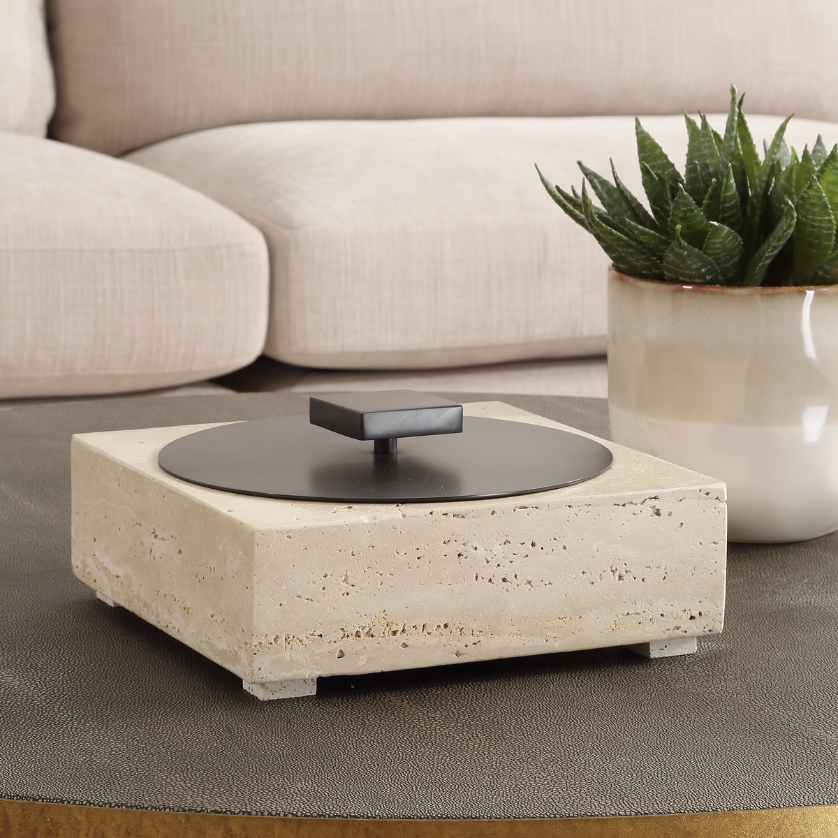 Natural Luxe Travertine Box, Boxe by Uttermost, 10" width x 4.5" height x 10" depth View 2