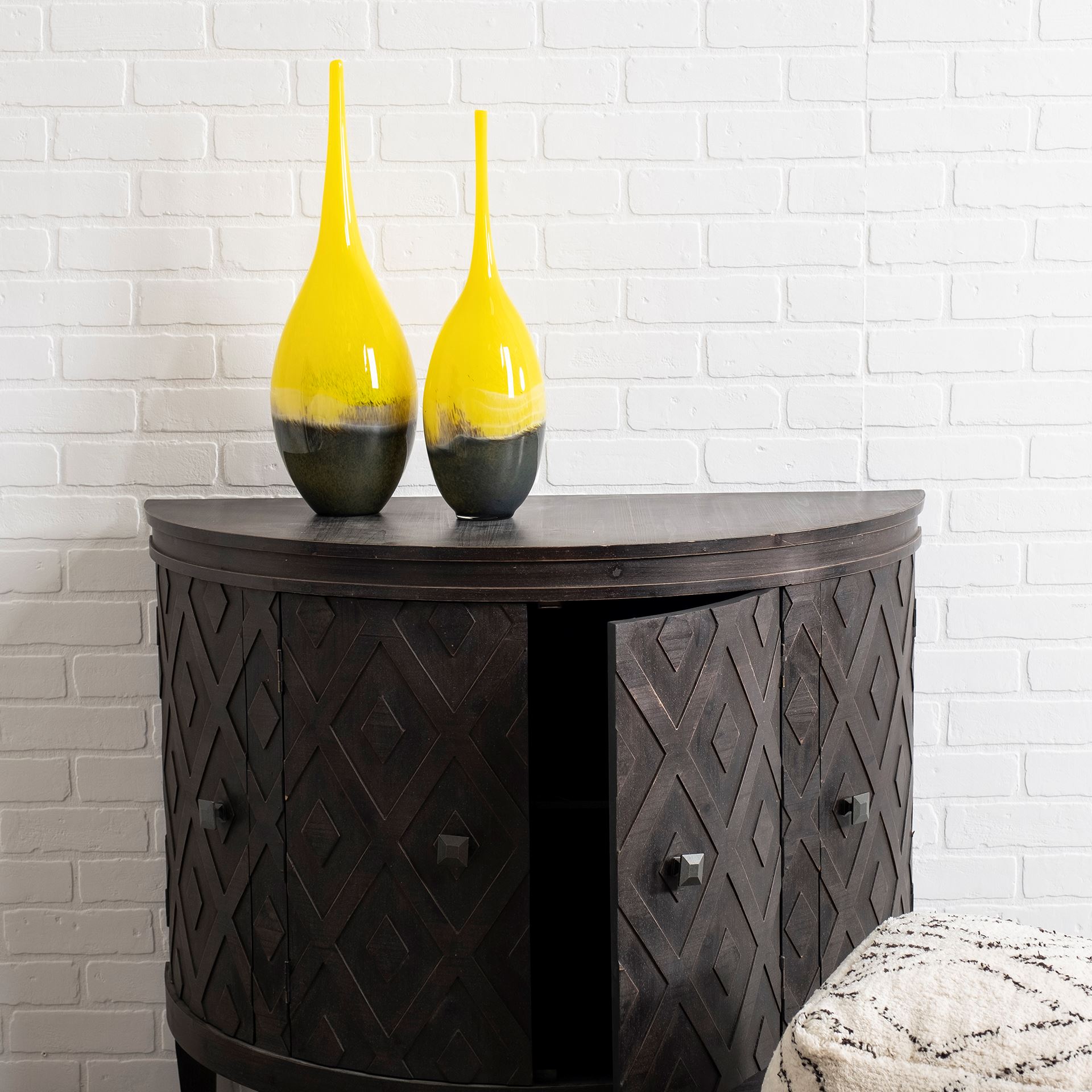 Jasse Large Yellowith Gray Ombre Glass Vase, by Mercana, 7.09" length x 7.09" width x 20.67" height View 3