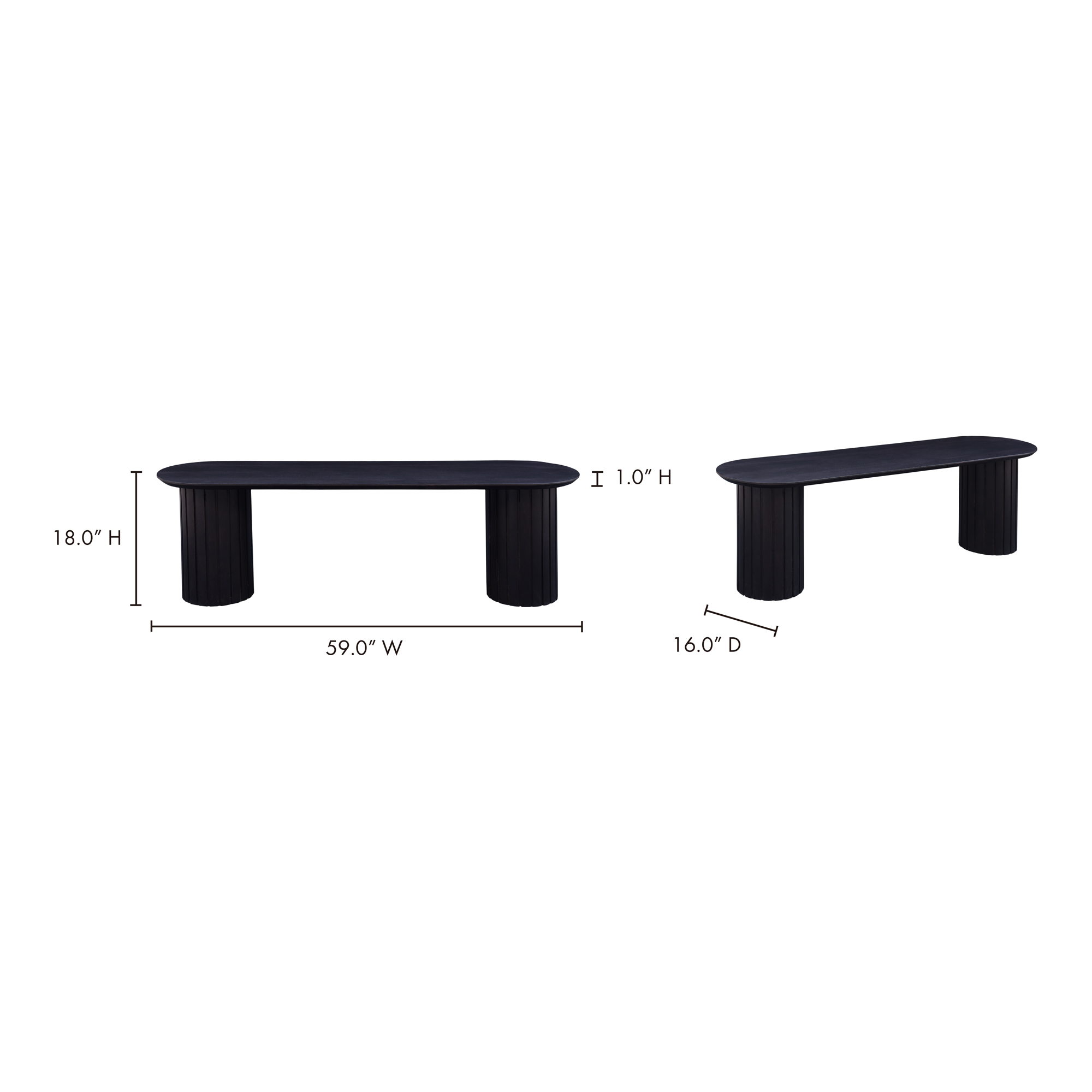 Povera Dining Bench Black, Benche by Moe's Home, 59" width x 18" height x 16" depth View 5