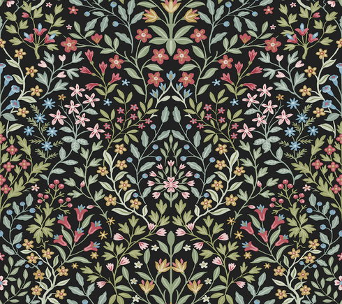 Garden Black & Multicolor Terrace Wallpaper