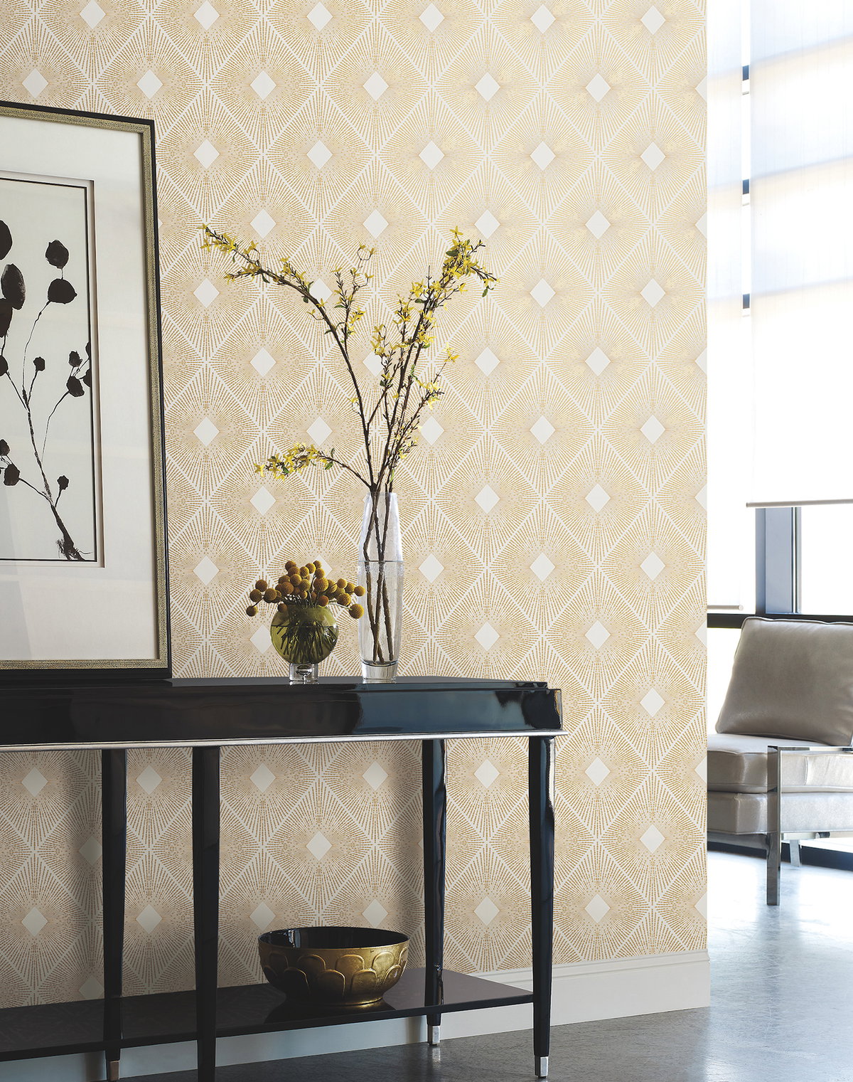 Harlowe White & Gold Wallpaper, by York Wall, 32'9.6" length x 1'8.8" width x 0.02" depth View 3
