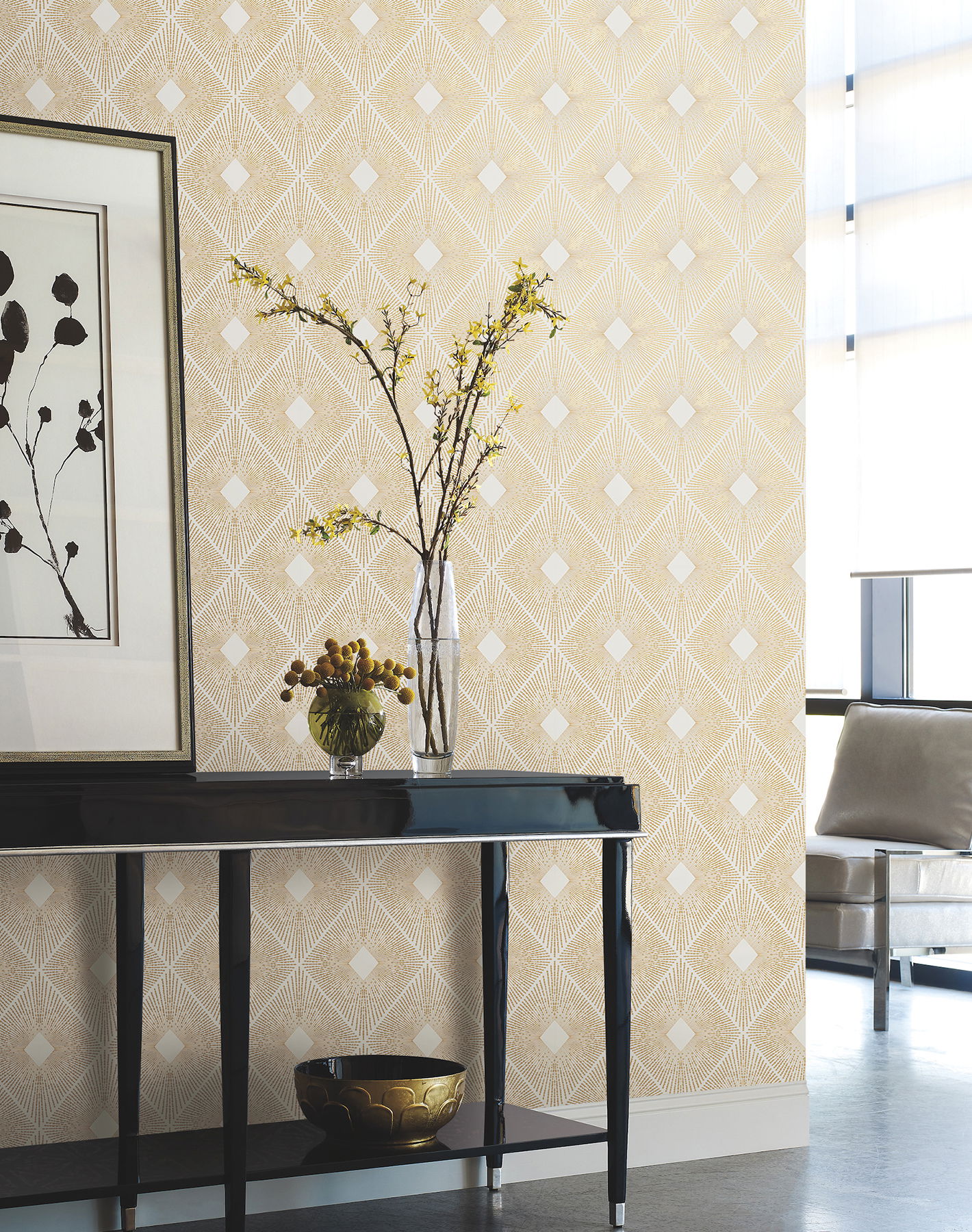 Harlowe White & Gold Wallpaper large image 
