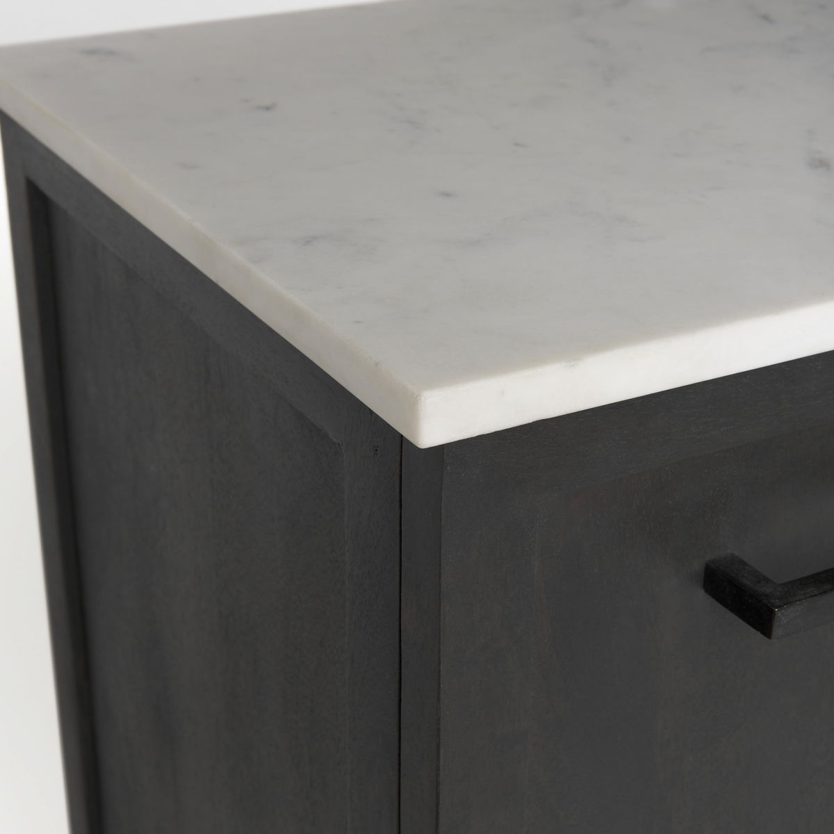 Divina Black-Brown Wood with White Marble Top and Black Metal Base Sideboard, Sideboards & Buffet by Mercana, 71" length x 18.5" width x 32" height View 11