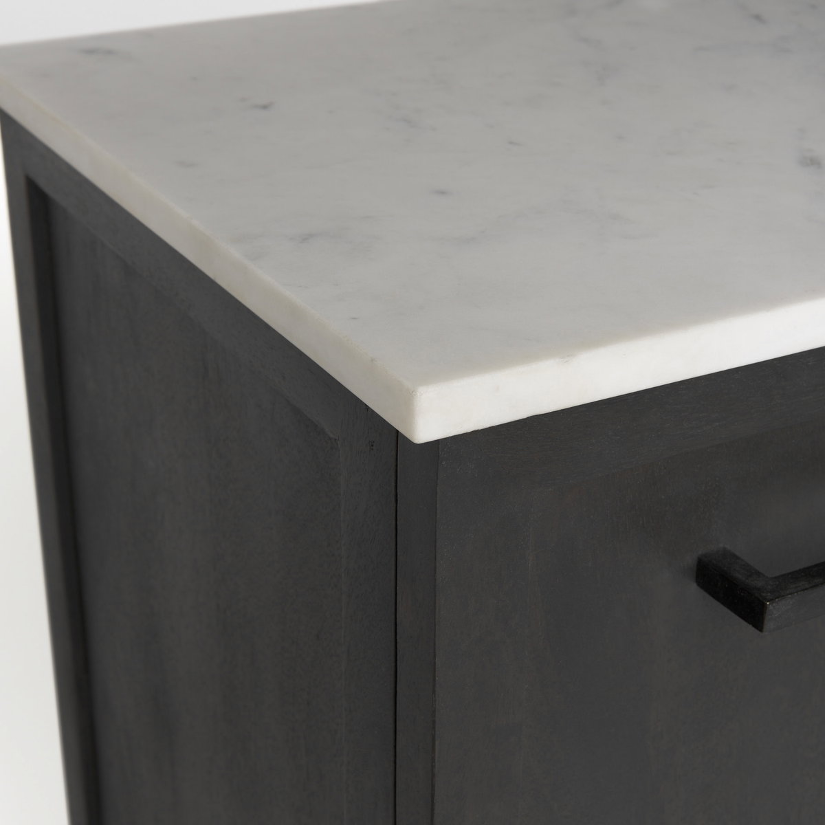 Divina Black-Brown Wood with White Marble Top and Black Metal Base Sideboard, Sideboards & Buffet by Mercana, 71" length x 18.5" width x 32" height View 11