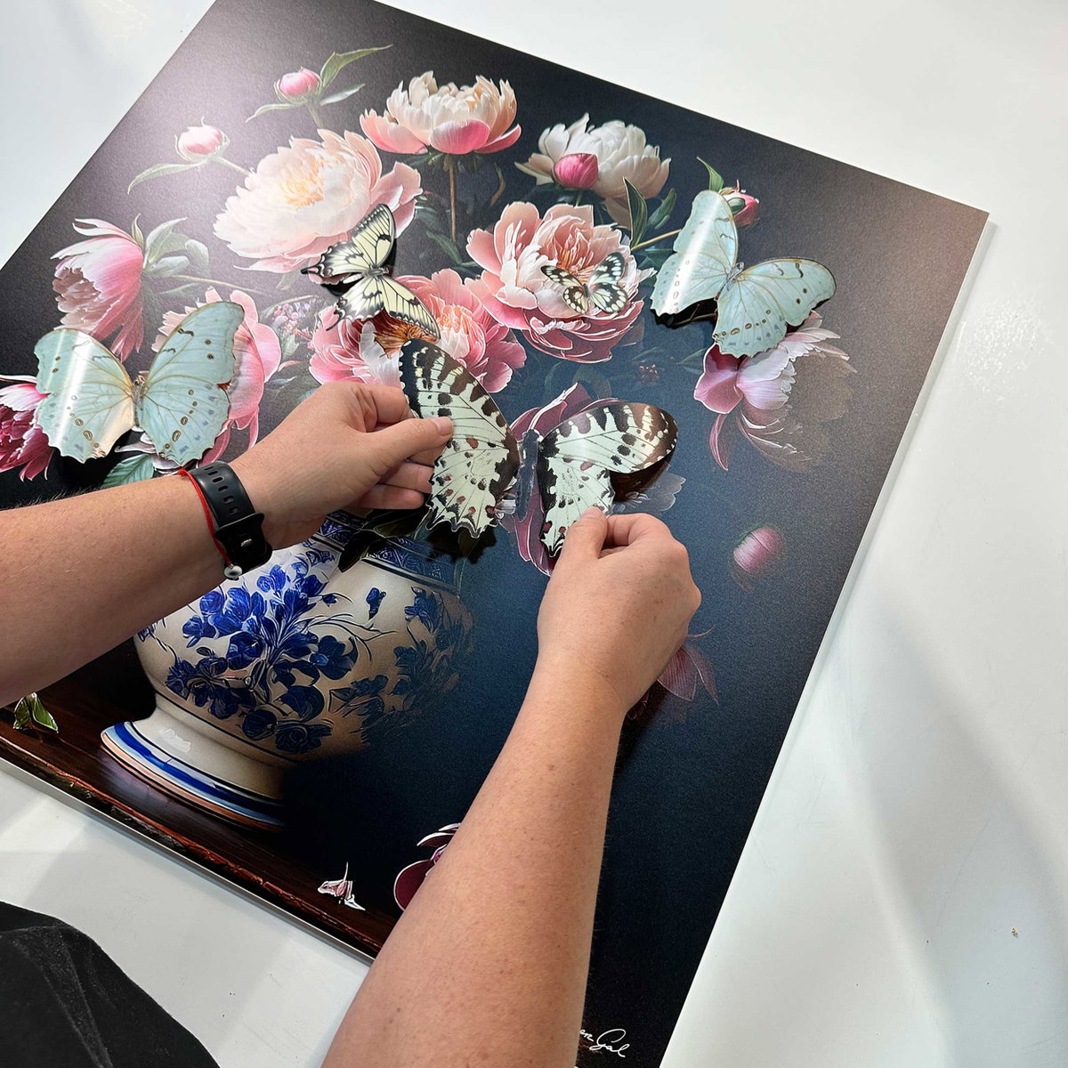 Ode to Peonies - With 3-D Butterflies (No Embellishment), Art by Oliver Gal,  24x24 View 4