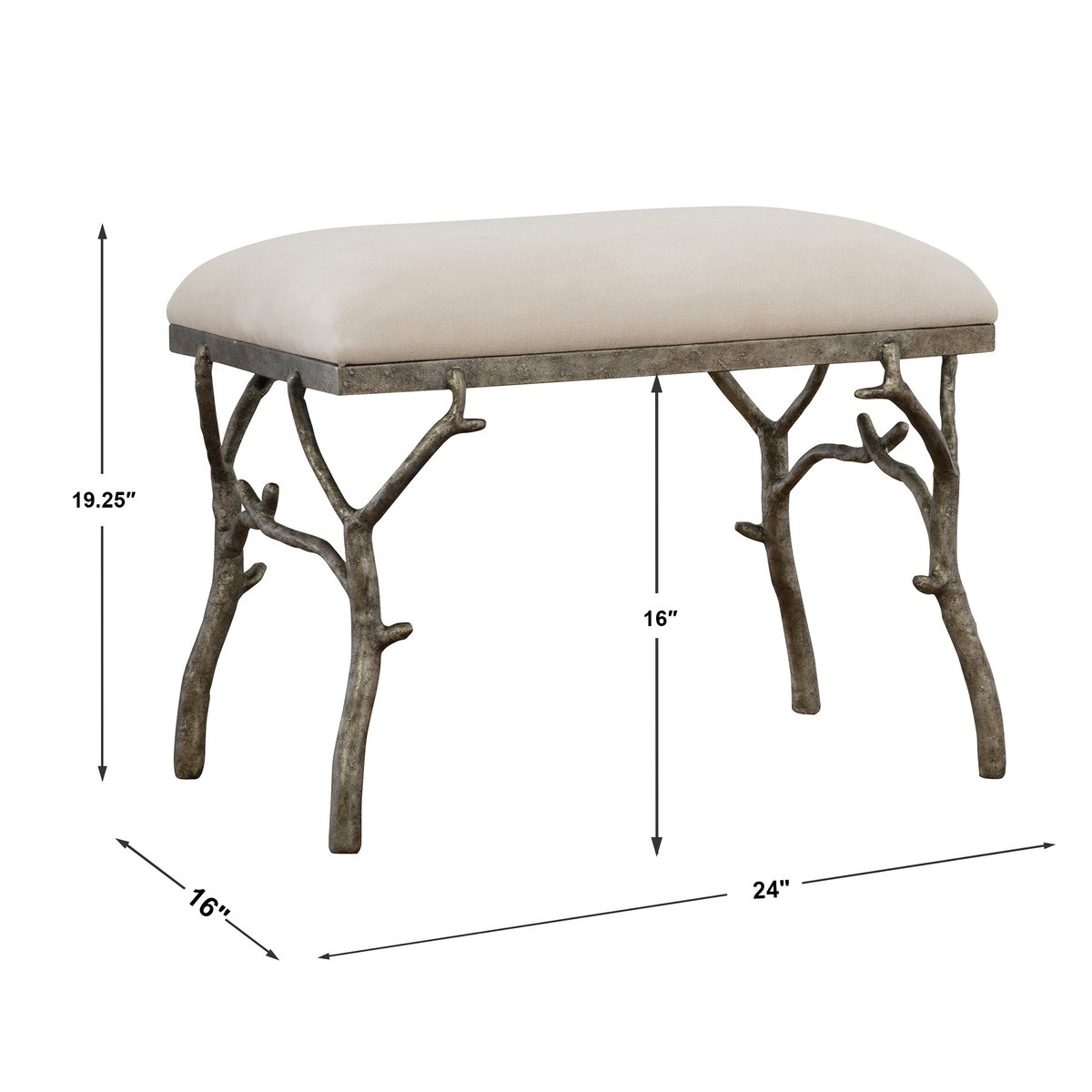 Lismore Small Fabric Bench, Benche by Uttermost, 24" width x 19.25" height x 16" depth View 3