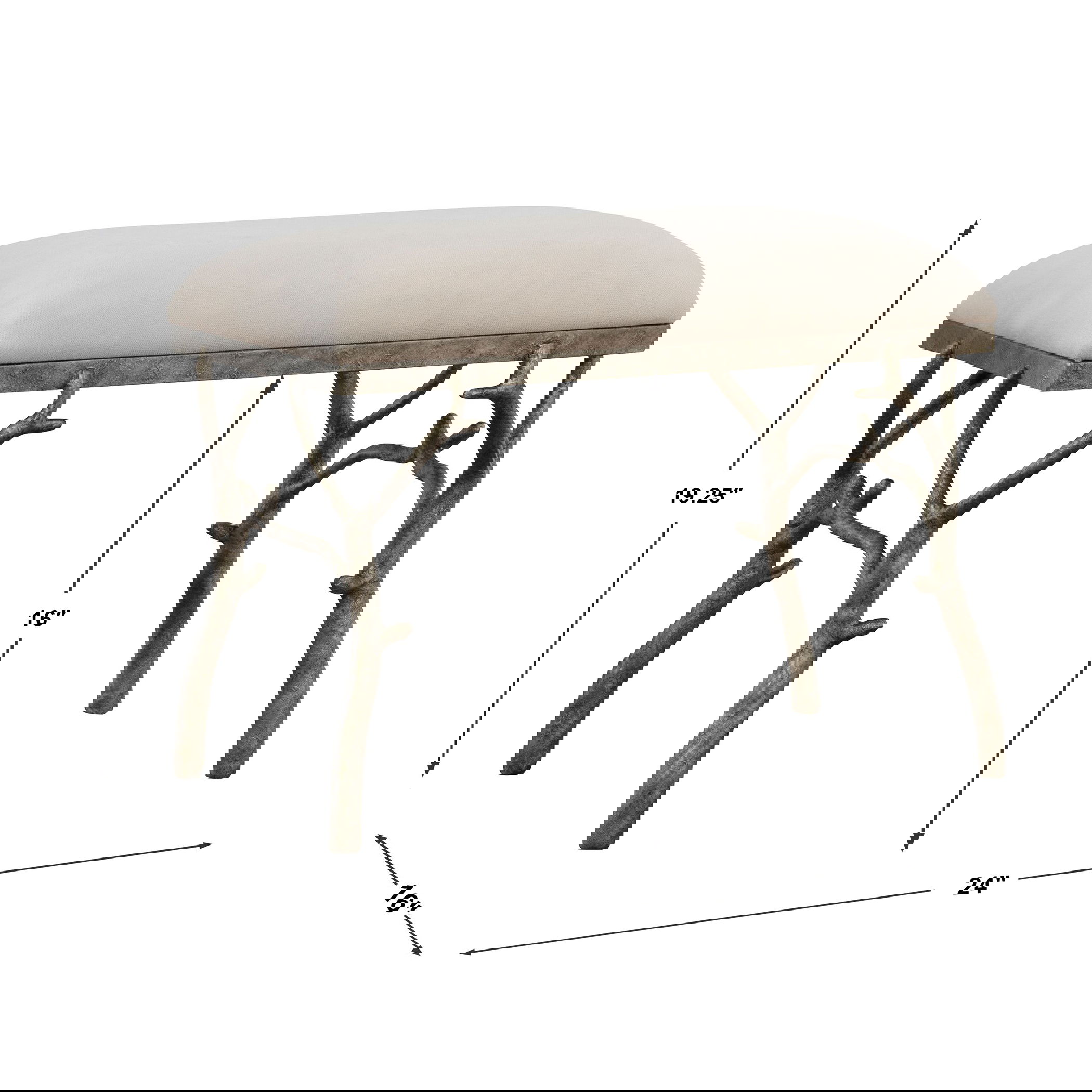 Lismore Small Fabric Bench, Furniture by Uttermost, 24" width x 19.25" height x 16" depth View 3