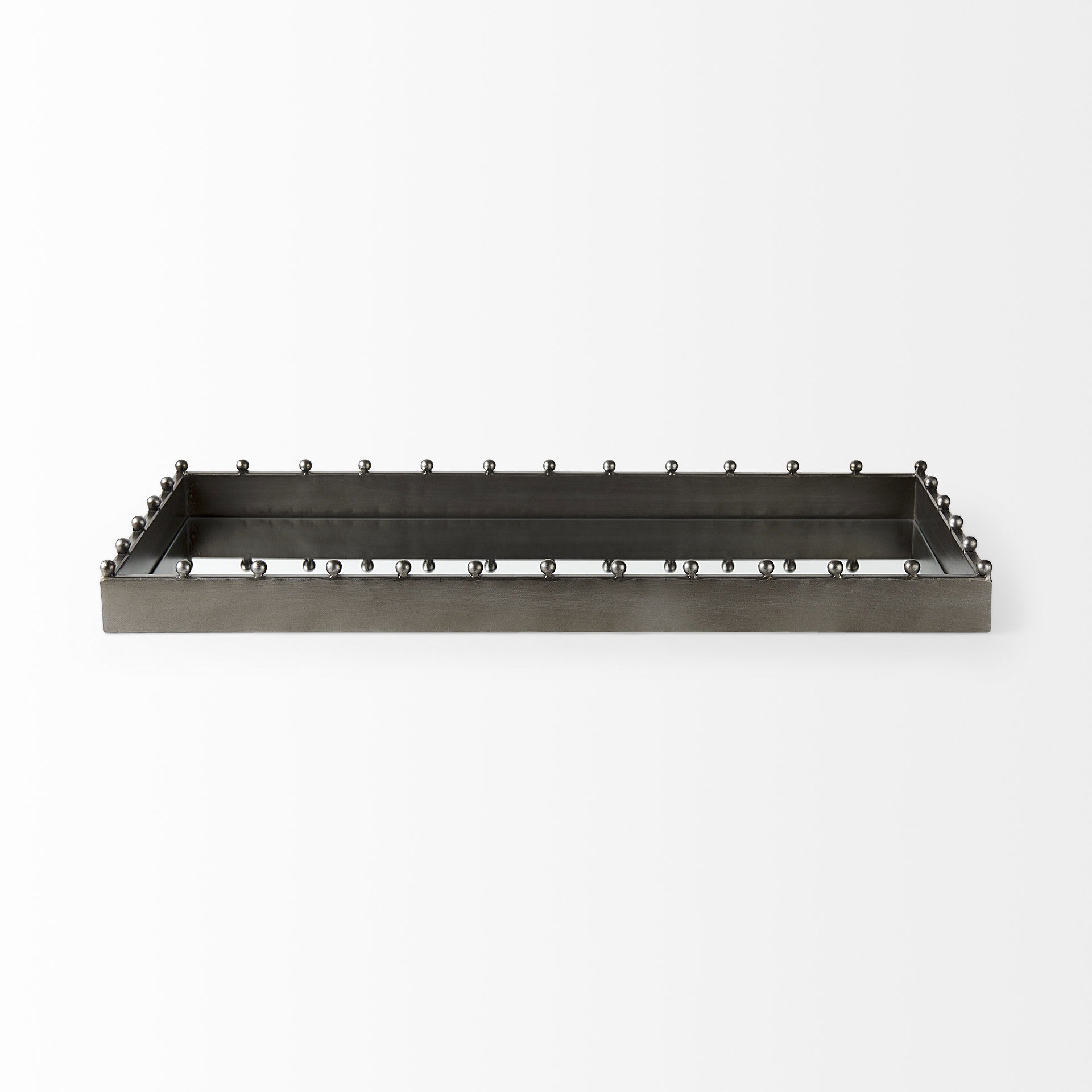 Elio  Gun Metal Gray Metal with Studs and Mirrored Bottom Rectangle Tray large image 